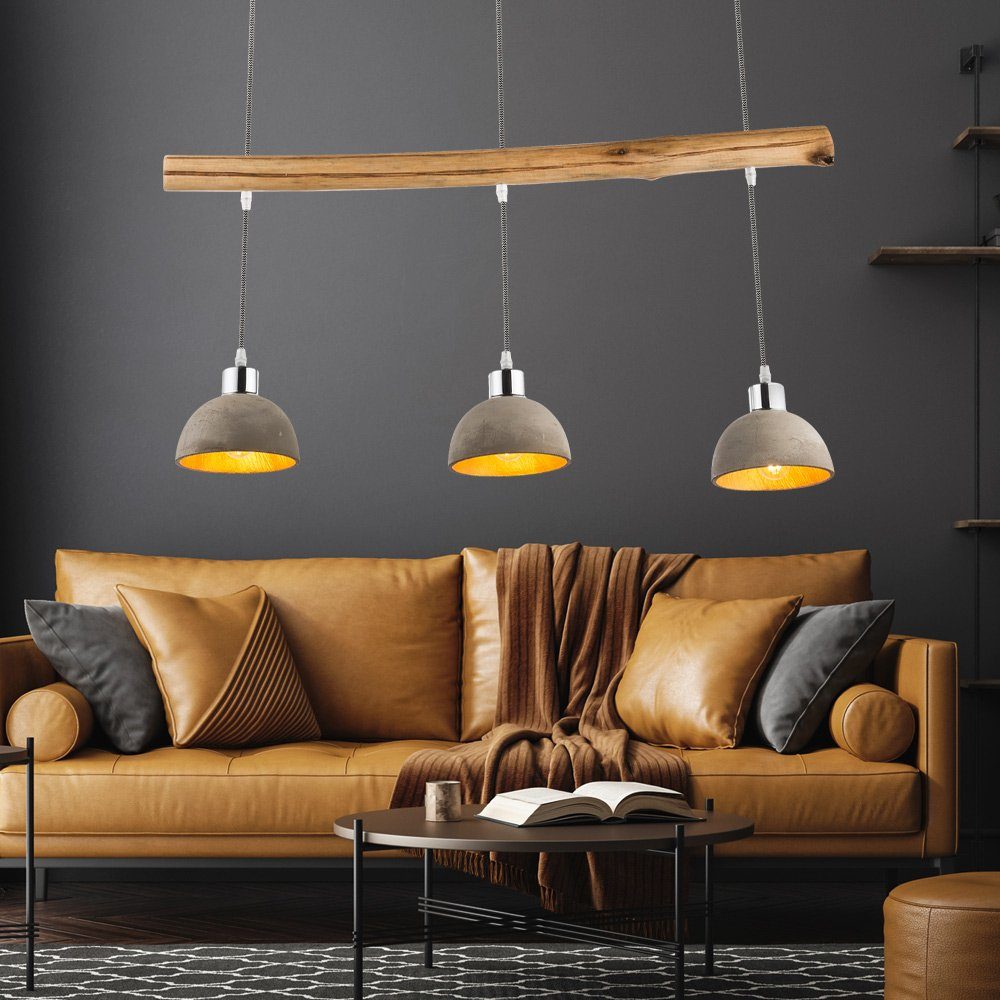 etc-shop LED Leuchte Hänge Holz gold inklusive, Leuchtmittel Warmweiß, Zimmer im Wohn betonfarben Decken Pendelleuchte, Lampe Ess