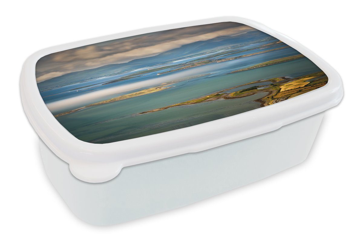 MuchoWow Lunchbox Blick über die Clew Bay in Irland, Kunststoff, (2-tlg), Brotbox für Kinder und Erwachsene, Brotdose, für Jungs und Mädchen weiß