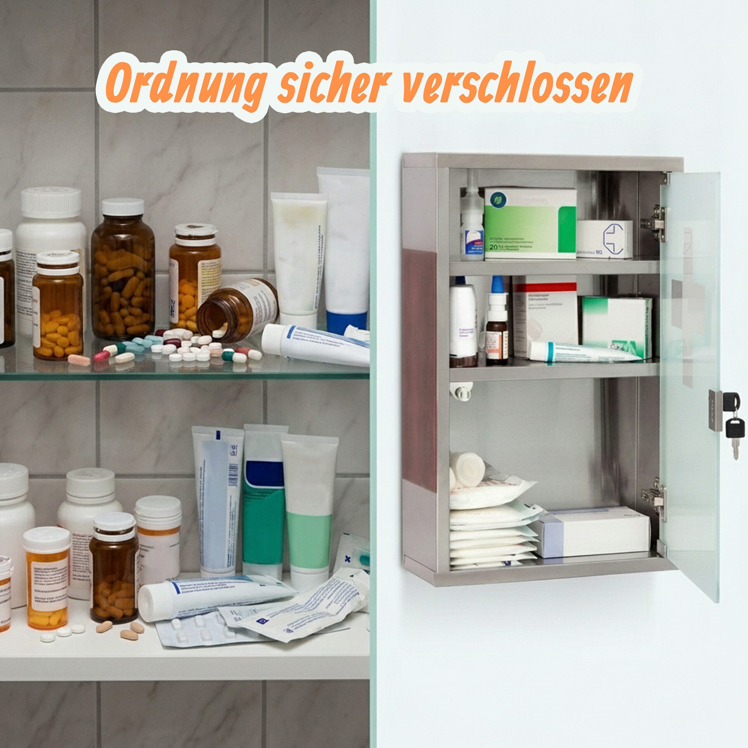 relaxdays Medizinschrank EMERGENCY Edelstahl XL (1-St) – Bild 5 von 5