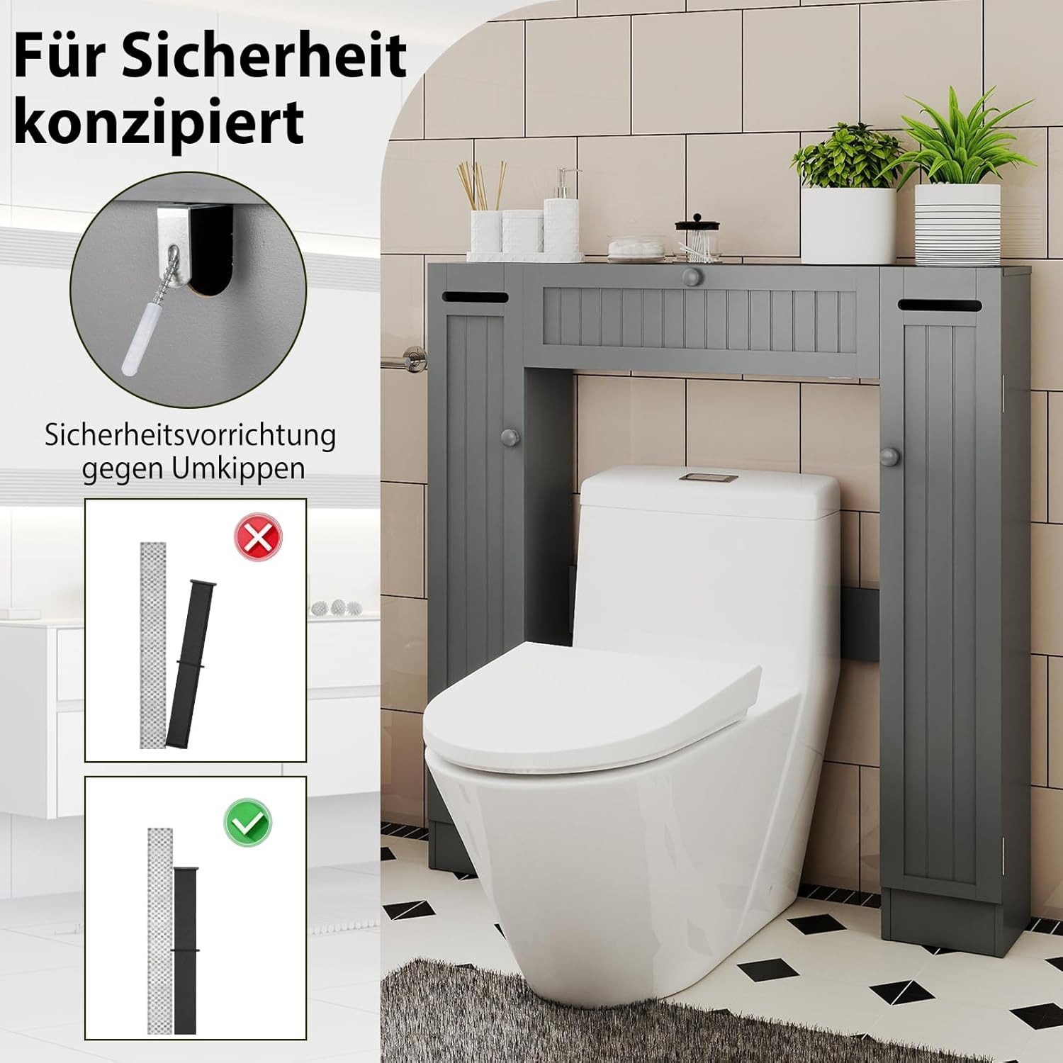 KOMFOTTEU Fächerschrank Toilettenregal Badezimmerregal Standregal, 98 x 87 x 18 cm – Bild 4 von 5