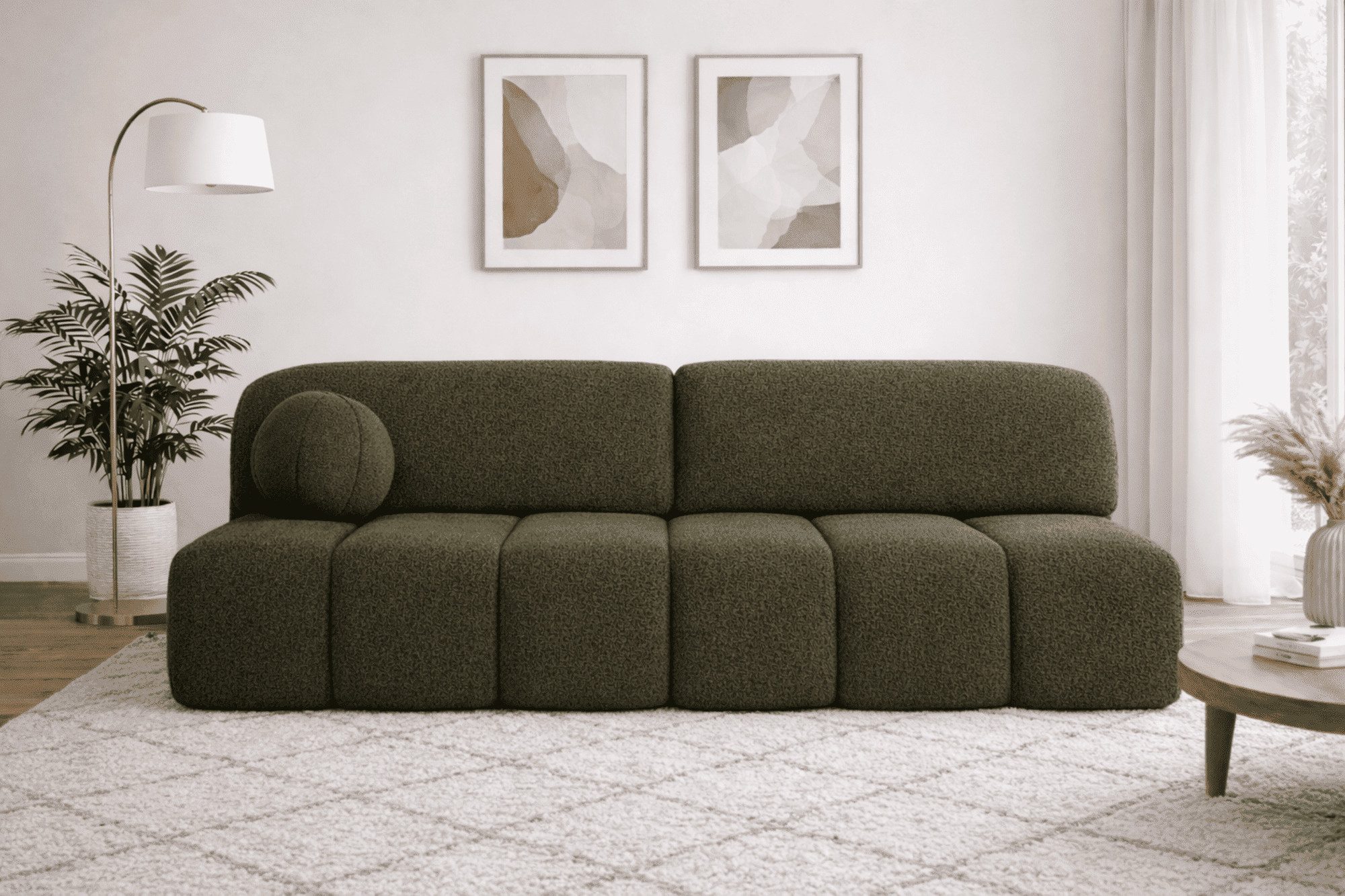 MOEBLO Sofa Fluffy aus Bouclé, Bequemes Sofa mit Schlaffunktion und Stauraum, Stilvollem Bouclé-Bezug, Couch Polstermöbel Sitzmöbel Wohnzimmermöbel 3-Sitzer-Sofa Stoffsofa, mit Relaxfunktion (BxHxT):210x88x104 cm