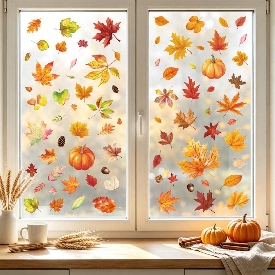 Sorvyzxn Fensterbild Fensterbilder Herbst, Autumn Fensterbild Selbstklebend, Herbstdeko, Geeignet für Erntedankfest Halloween Herbst Deko Fenster Aufkleber – Bild 3 von 5