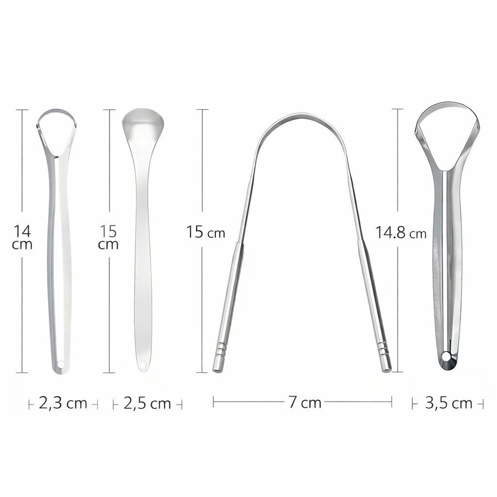 COOL-i ® Zungenreinigeraufsatz Edelstahl-Zungenreiniger Set, 4 Zungenschaber gegen Mundgeruch, wiederverwendbar & ideal für die tägliche Mundhygiene