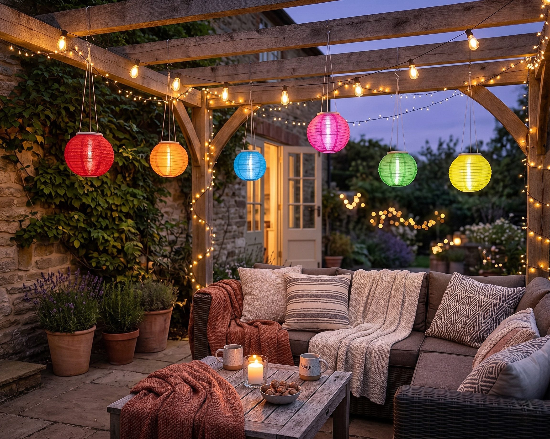 queence LED Solarleuchte Lampion Solarlaterne Nylon Ø15xH10cm verschiedene Farben, Lampions zum Aufhängen – Stimmungsvolles Licht für Ihren Garten