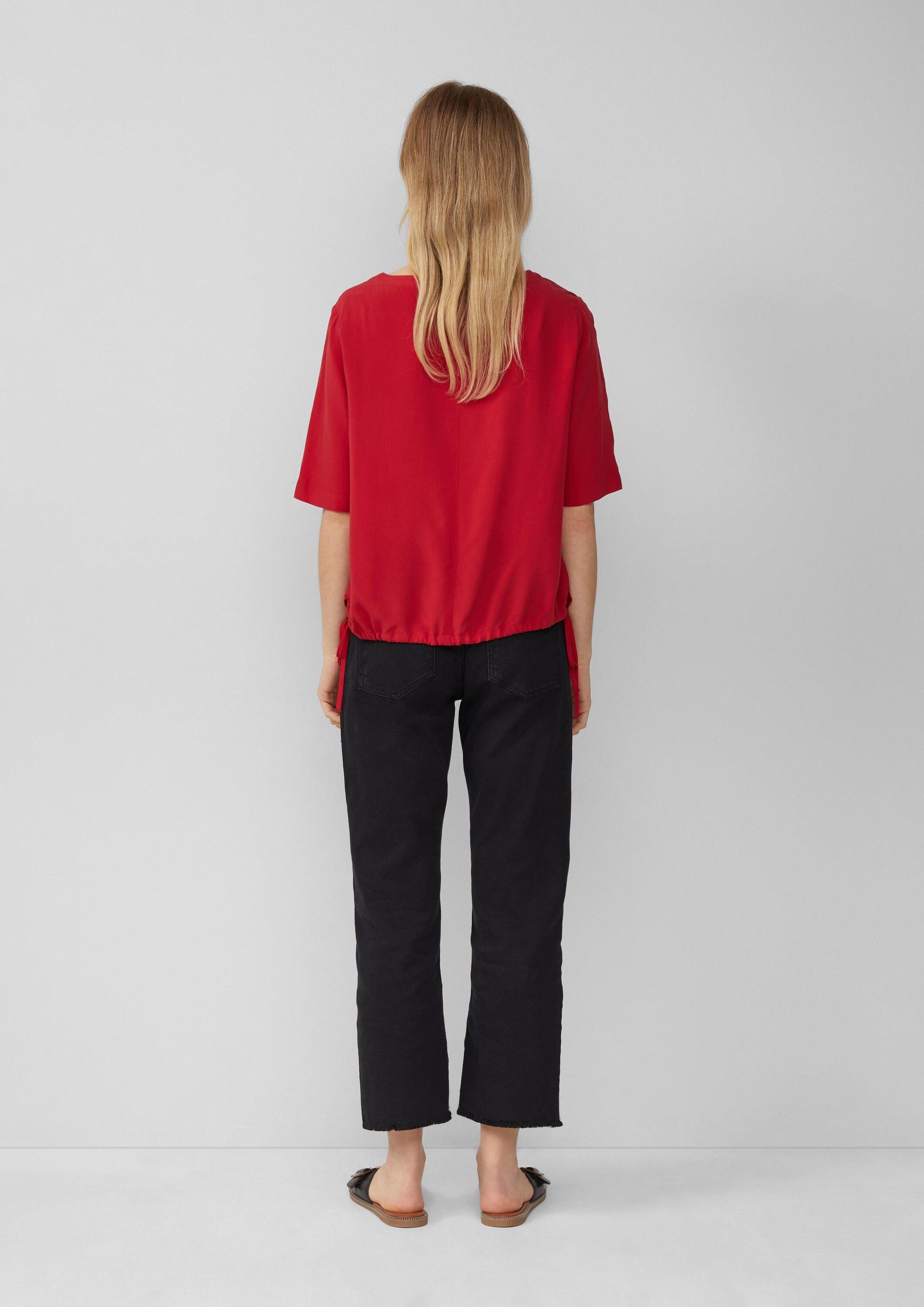 s.Oliver Kurzarmbluse Bluse Gemusterte Shirt-Bluse mit verstellbarem Saum