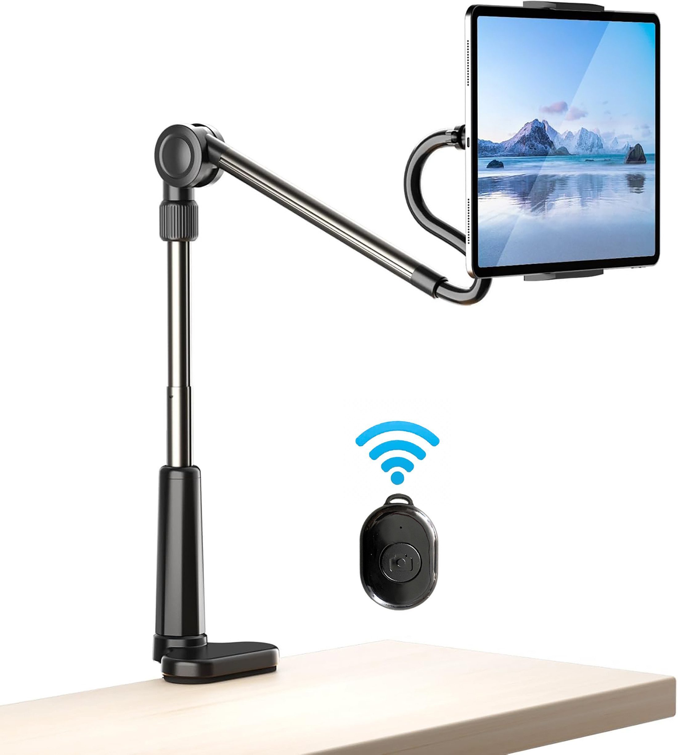 Fyrove Handy-Halterung Flexible Schwanenhals Halterung mit 360° Drehgelenk & 180° Neigung, (Handyhalterung & Tablet Halterung Tisch, Höhenverstellbarer Teleskop Ständer mit Tischklemme, für Smartphone Tablet, Weihnachtsgeschenk Geburtstagsgeschenk)