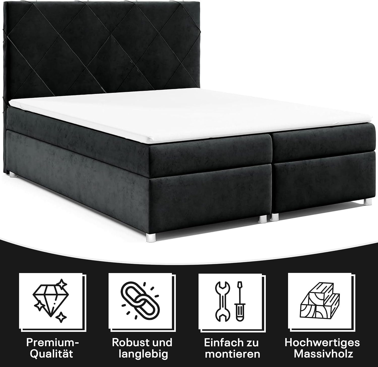 Best for Home Boxspringbett Parma Stauraum 7cm Topper Bonellfederkern Bettkasten (Einzelbett, 3-St., 140x200 160x200 180x200 200x200 cm), 7-Zonen Bonellfederkernmatratze H3; 5 cm PUR-Schaum T-30 Topper