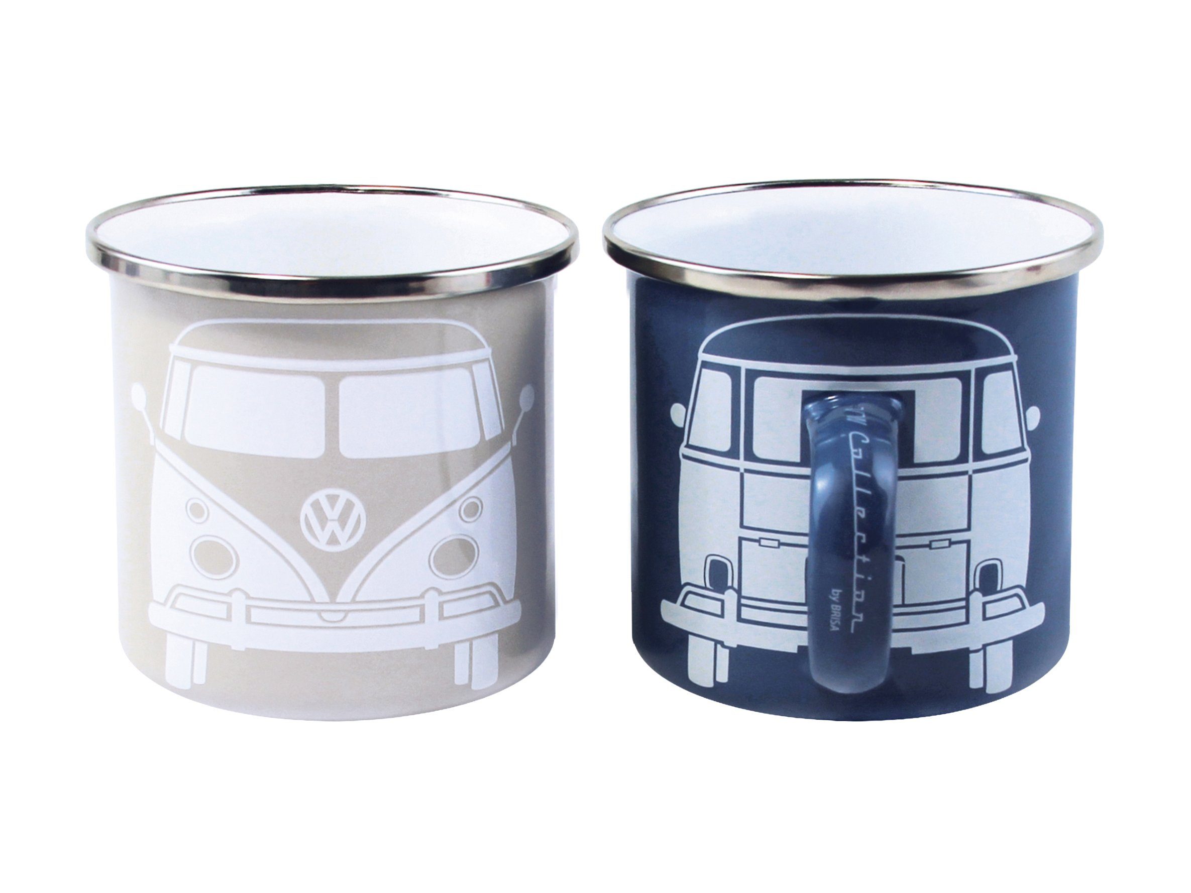 VW Collection by BRISA Tasse Volkswagen 2er Set Emaille Kaffeetasse, Teebecher, Emaille, Teetasse für Camping & Outdoor T1 Bus in verschiedenen Designs