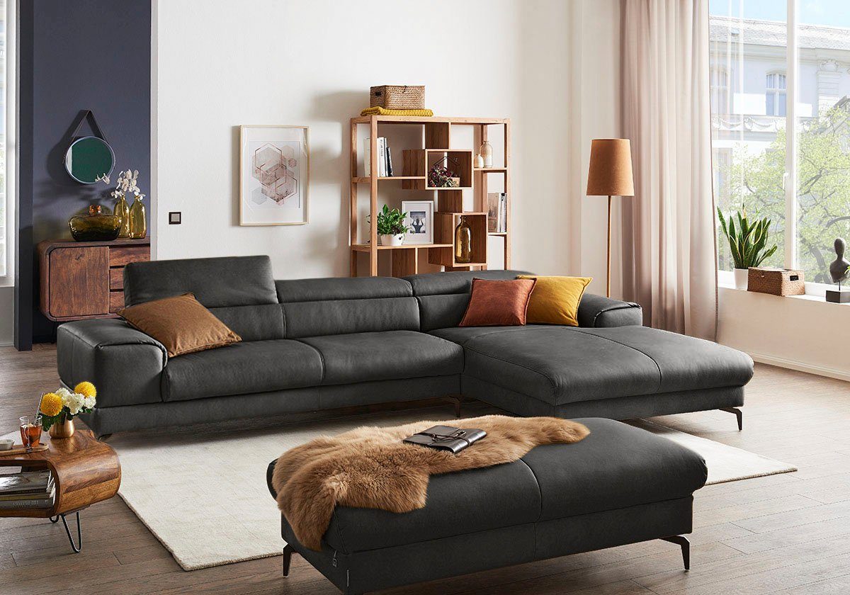 W.SCHILLIG Ecksofa piedroo, Designsofa mit tollem Sitzkomfort, bequem und elegant, L-Form, Kopfteilverstellung, wahlweise mit Sitztiefenverstellung, Breite 343cm