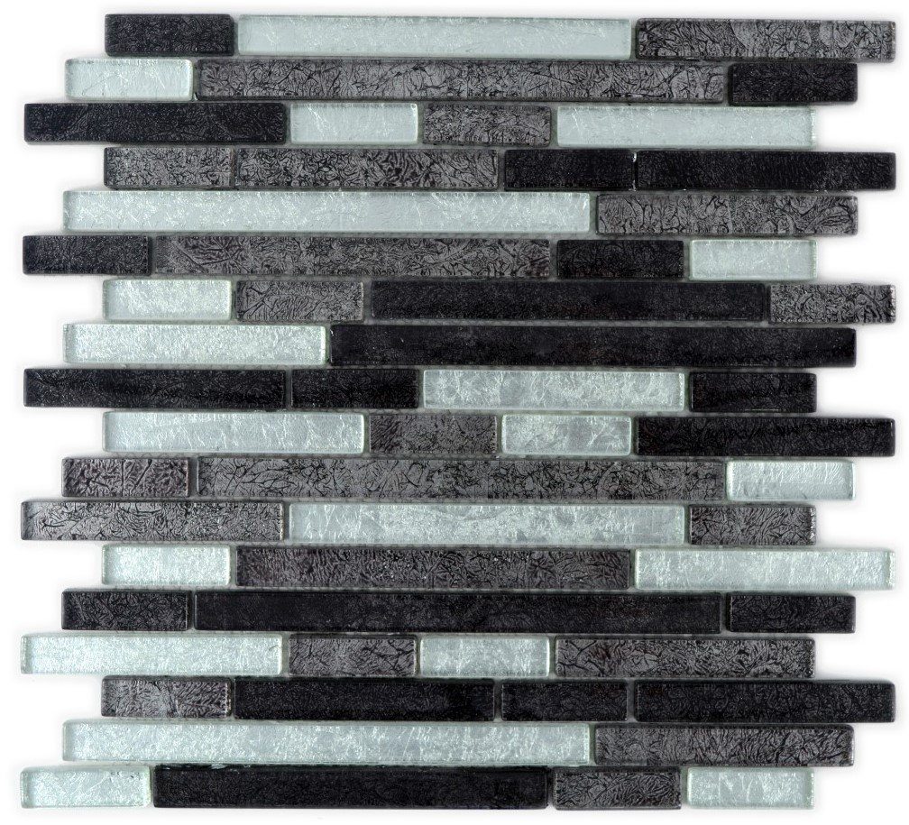 Mosani Mosaikfliesen Mosaikfliese Stäbchen Glasmosaik silber grau schwarz Struktur