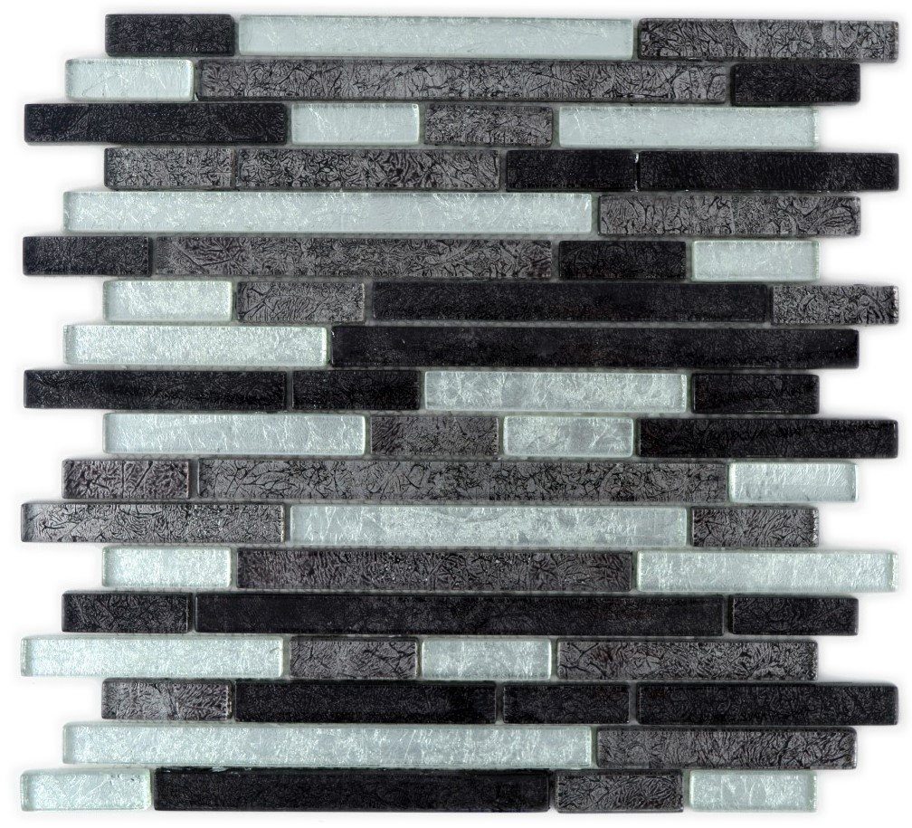 Mosani Mosaikfliesen Crystal Glasmosaik Mosaikfliesen Matten glänzend 10 silber schwarz 