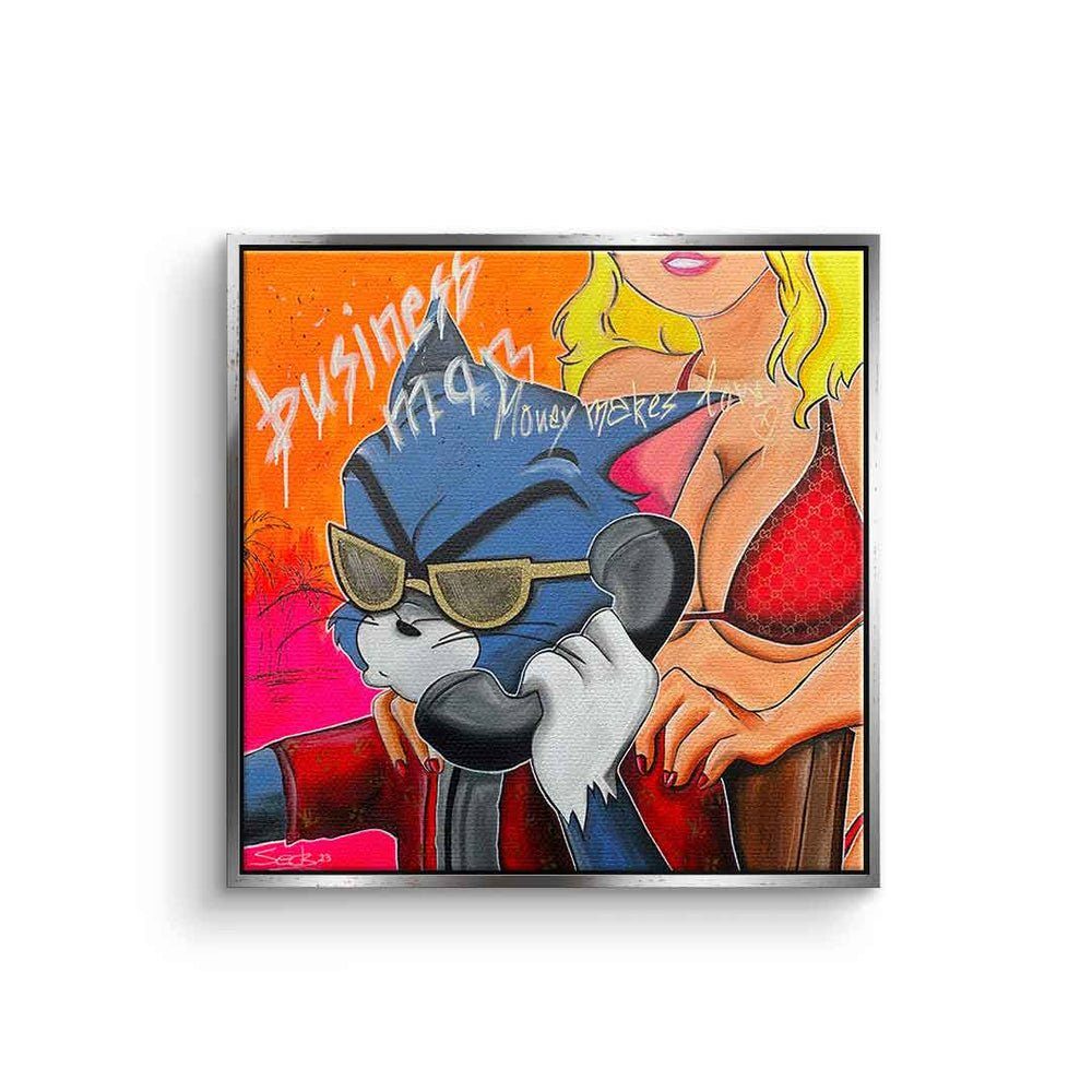 DOTCOMCANVAS® Leinwandbild Business Man, Leinwandbild Tom und Jerry Business Man comic Pop Art quadratisch silberner Rahmen