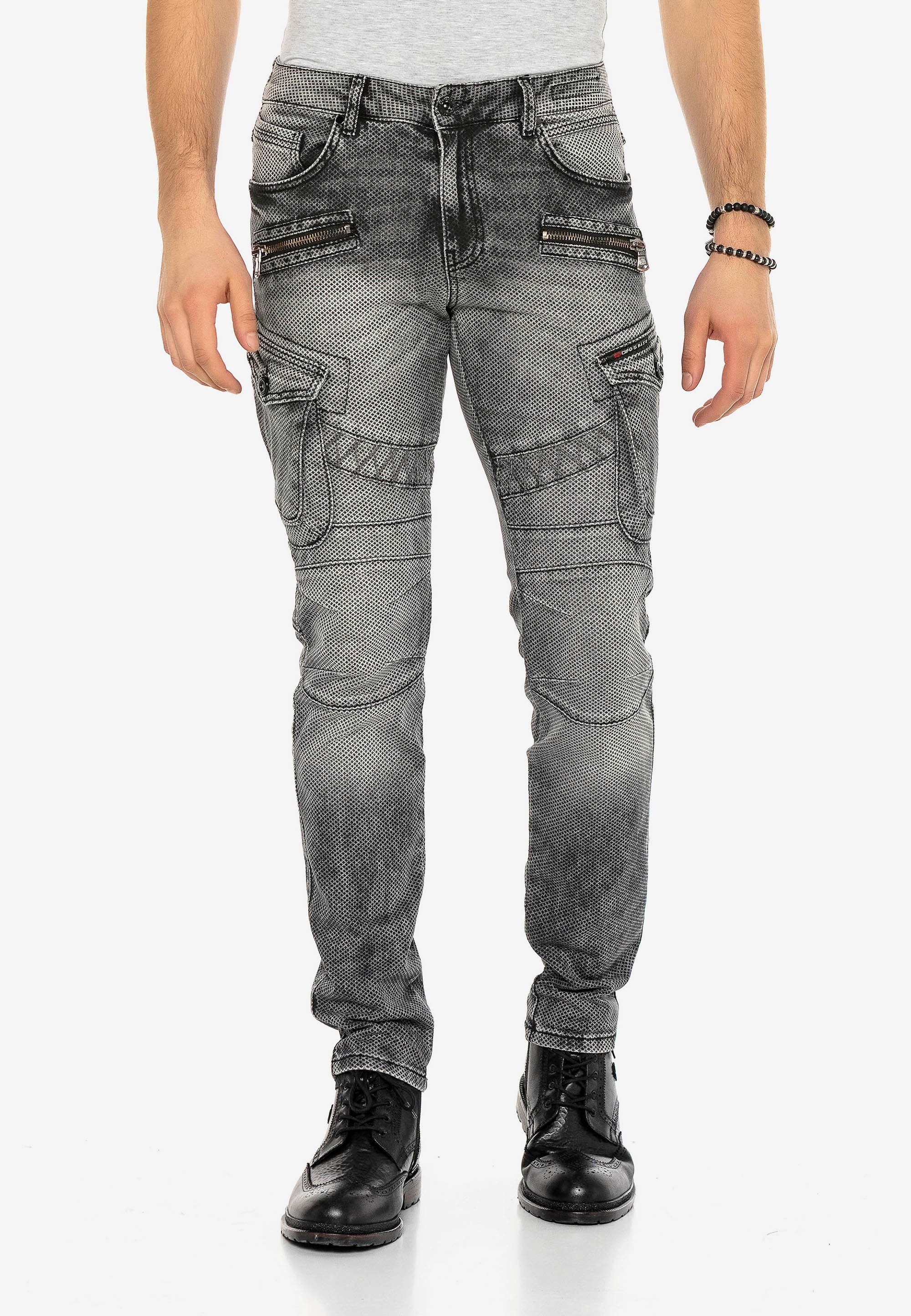 Cipo & Baxx Bequeme Jeans mit coolen Applikationen schwarz-meliert
