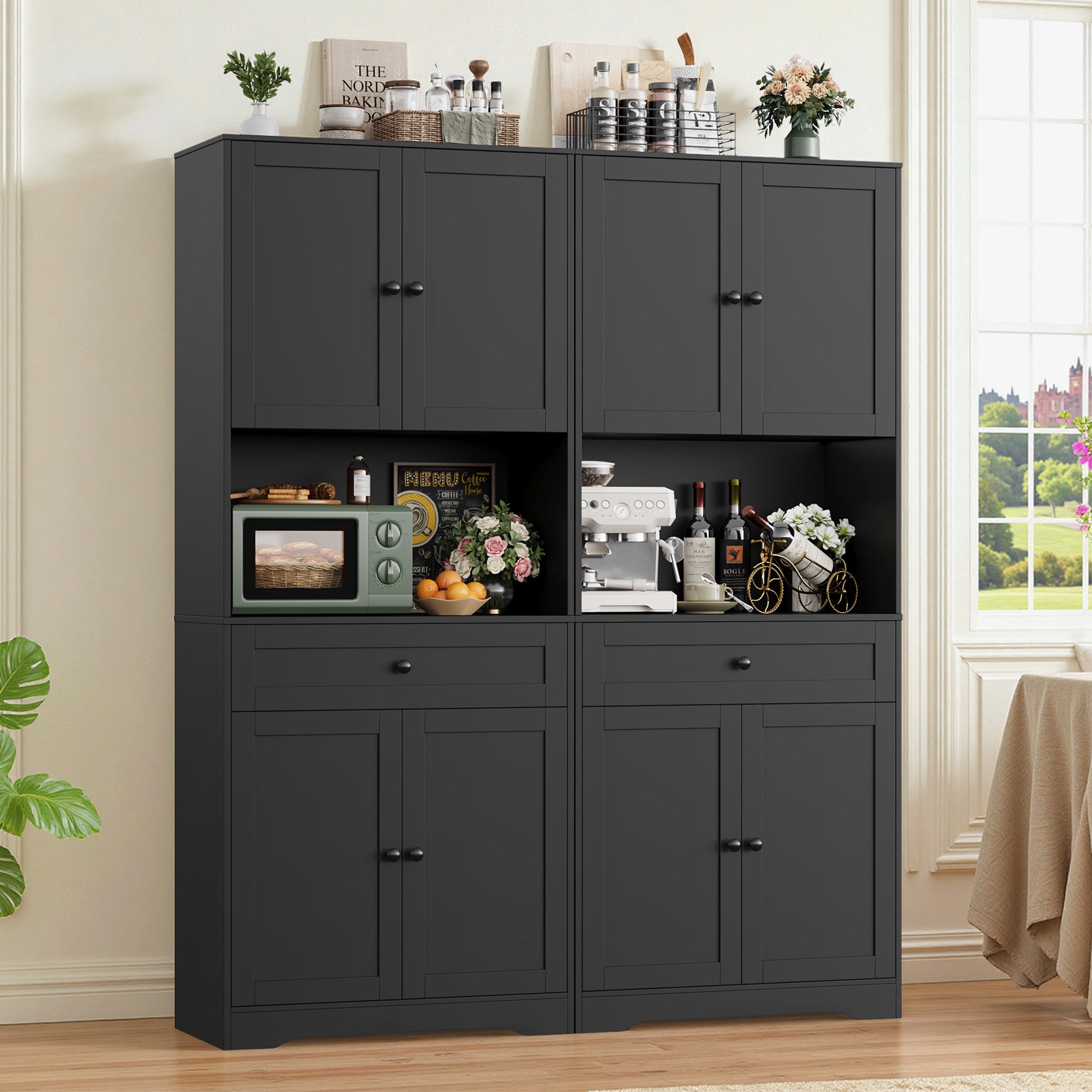 Homfa Küchenbuffet Küchenschrank Buffetschrank Vorratsschrank mit 4 Türen und Schublade, verstellbaren Einlegeböden, 75x40x180cm – Bild 4 von 5