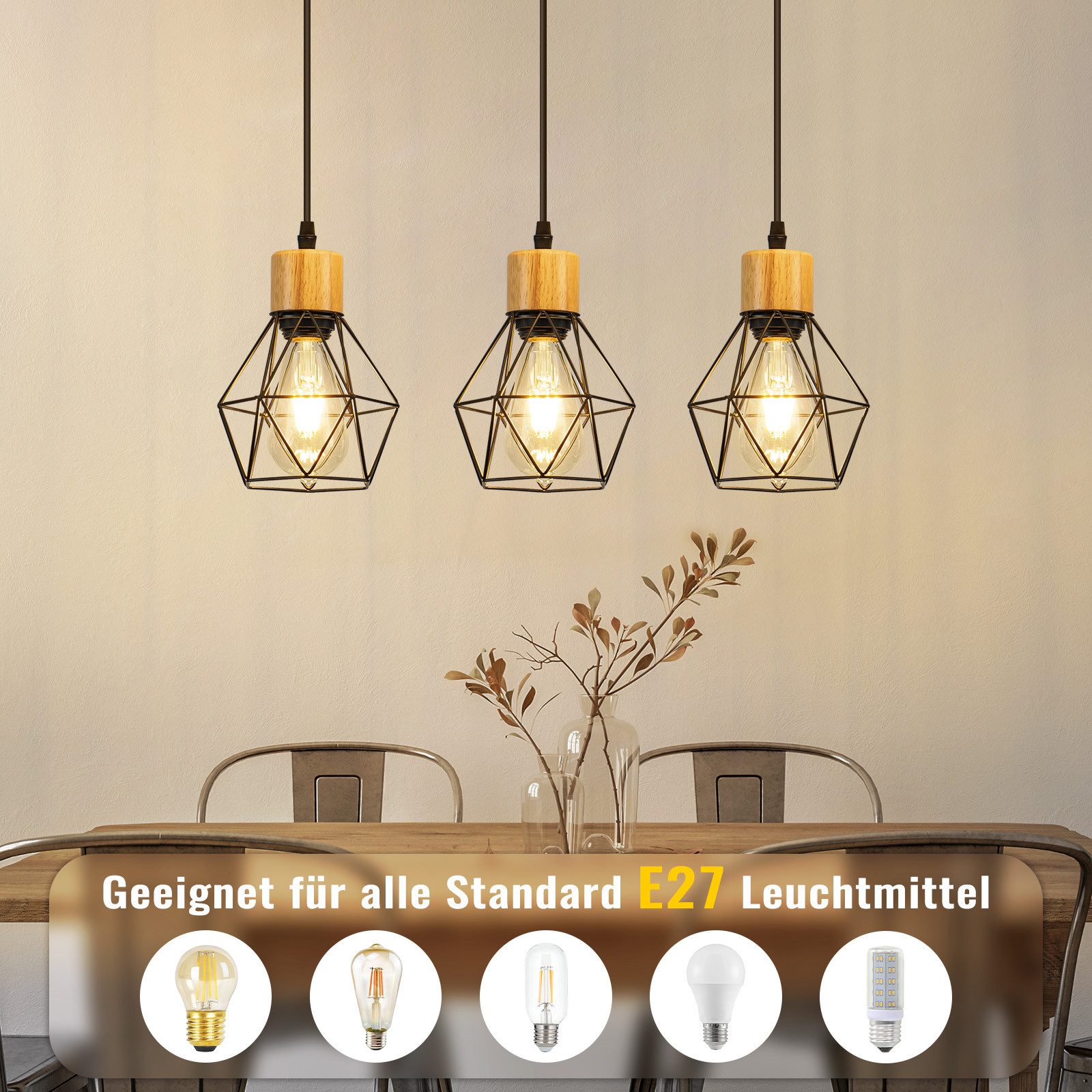 ZMH Pendelleuchte Hängeleuchte Esstisch - Esstischleuchte, sandfarben, Meta günstig online kaufen
