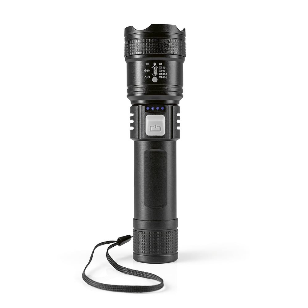 EASYmaxx Taschenlampe Akku-Taschenlampe mit 3 Lichtmodi und Zoom-Funktion, Akku-Taschenlampe mit 3 Lichtmodi und Zoom-Funktion