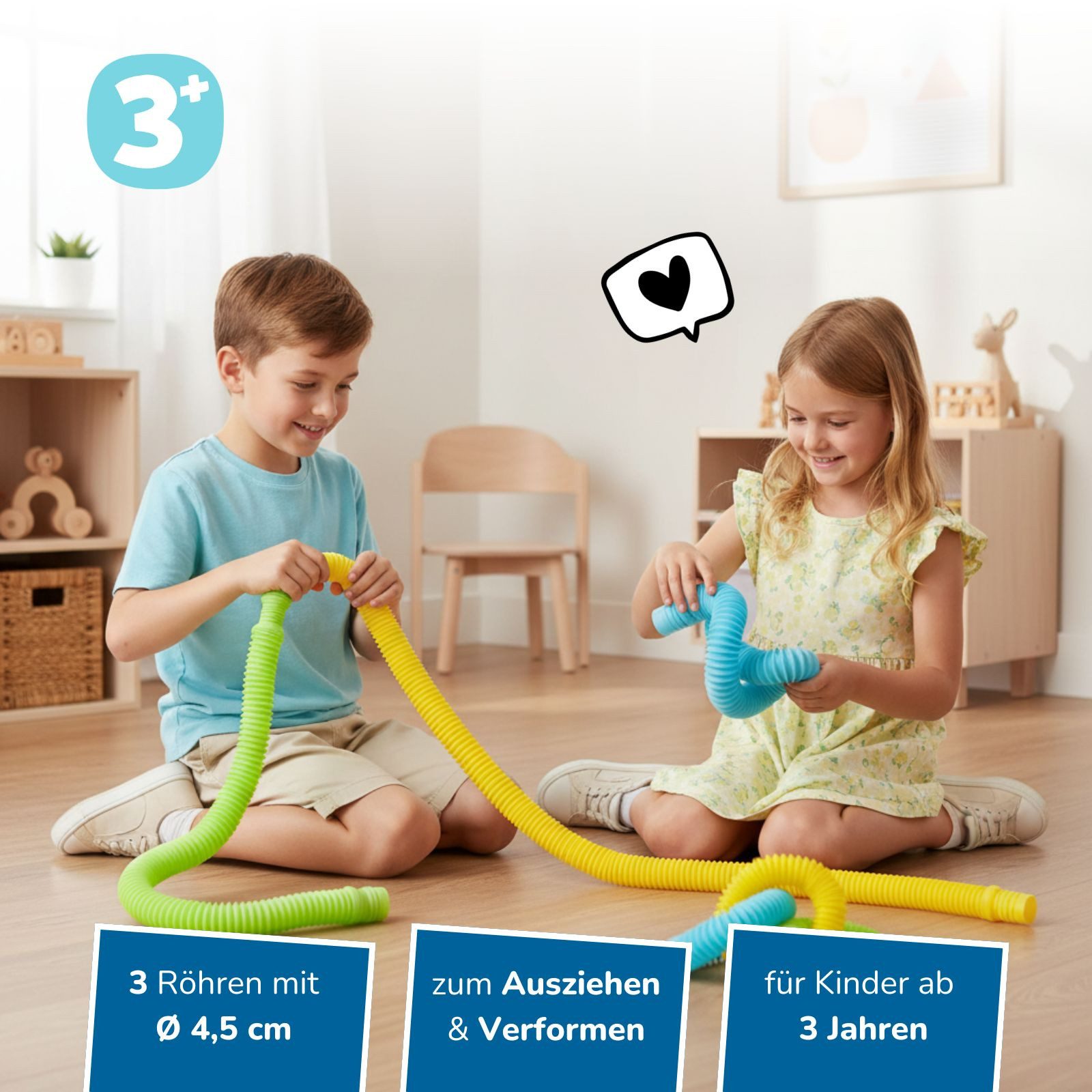 alldoro Fidget-Gadget Flexi Pop Tubes, 6 Stretch-Röhren Ø 4,5 cm, ausziehbar & biegsam, Sensorik-Spielzeug für Kinder & Erwachsene, Anti-Stress & bei ADHS