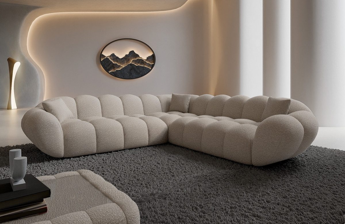 Sofa Dreams Ecksofa Maleron L Form Polstersofa, 4-Sitzer, Boucléstoff Bezug in Pearl, Design Polsterecke