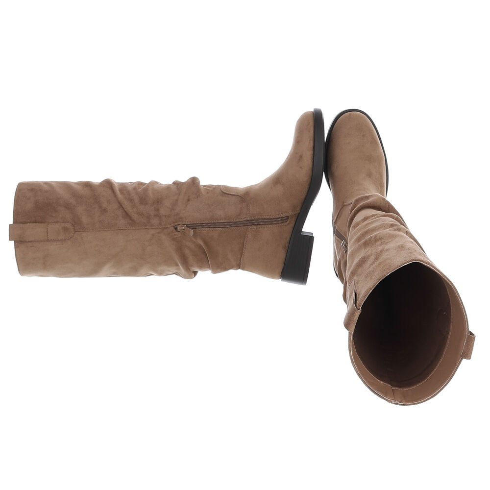 Ital-Design Damenstiefel mit hohem Schaft und Blockabsatz Stiefel (92269303) Blockabsatz Flache Stiefel in Hellbraun