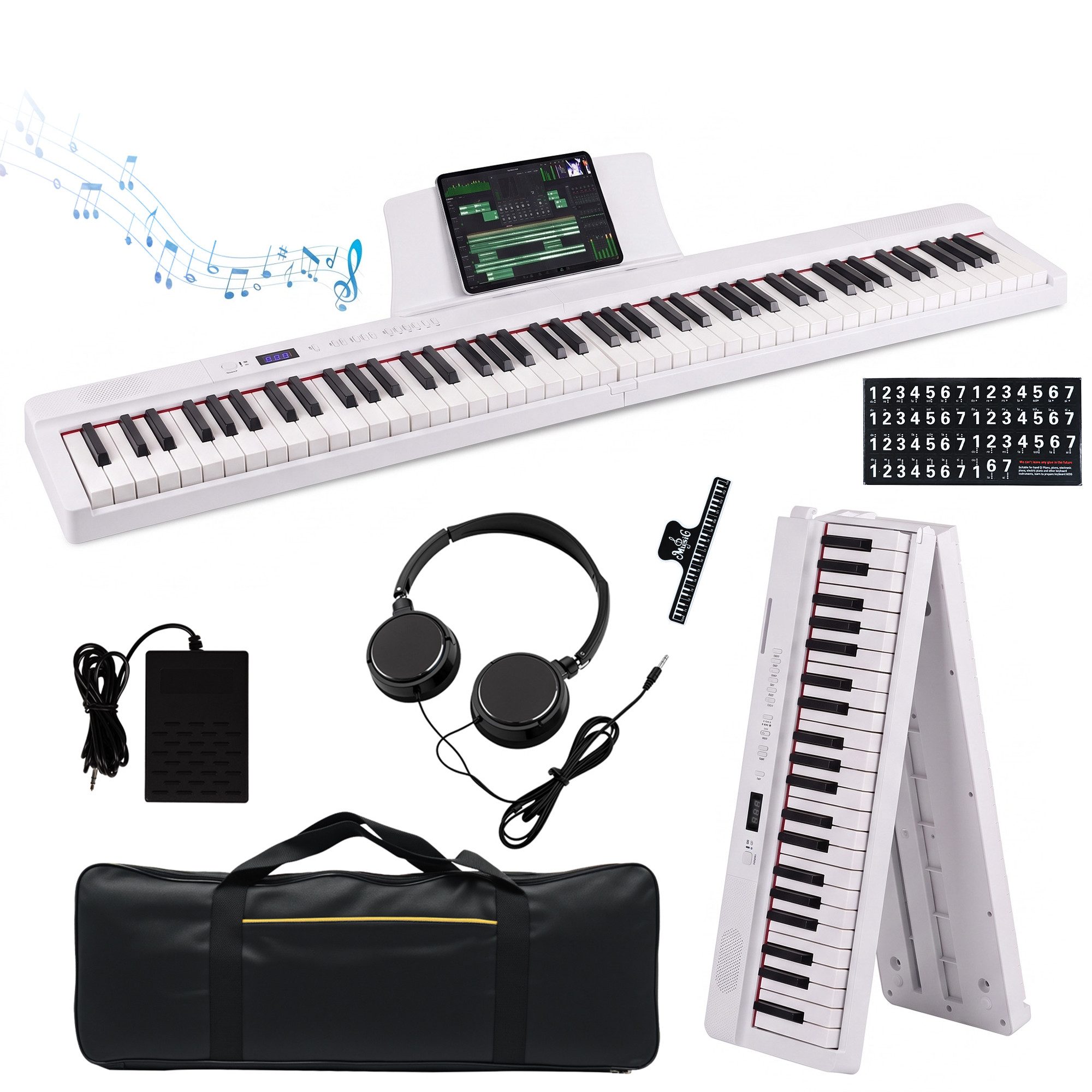 Rebonique Home-Keyboard 88 Tasten Digitalpiano faltbar mit Bluetooth MIDI, 128 Sounds & Tasche, 128 Rhythmen, 80 Demos, 64-fache …