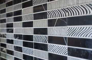 Mosani Mosaikfliesen Marmor Mosaik Fliese Naturstein Rechteck Carving silber schwarz
