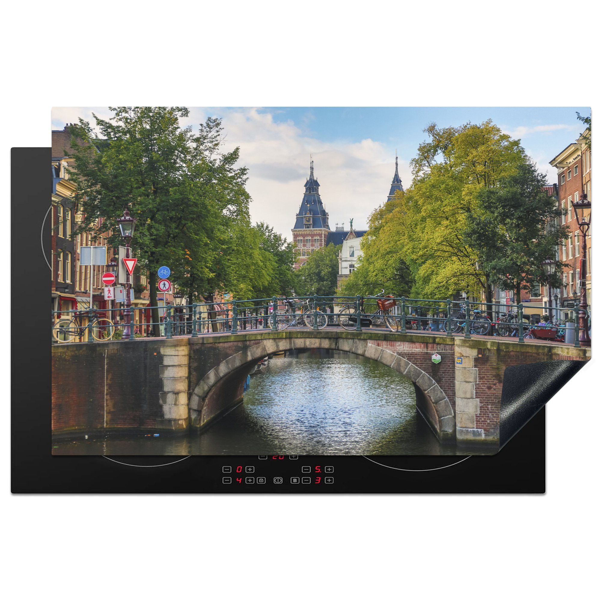 MuchoWow Herdblende-/Abdeckplatte Brücke über die Prinsengracht in Amsterdam, Vinyl, (1 tlg), 81x52 cm, Induktionskochfeld Schutz für die küche, Ceranfeldabdeckung