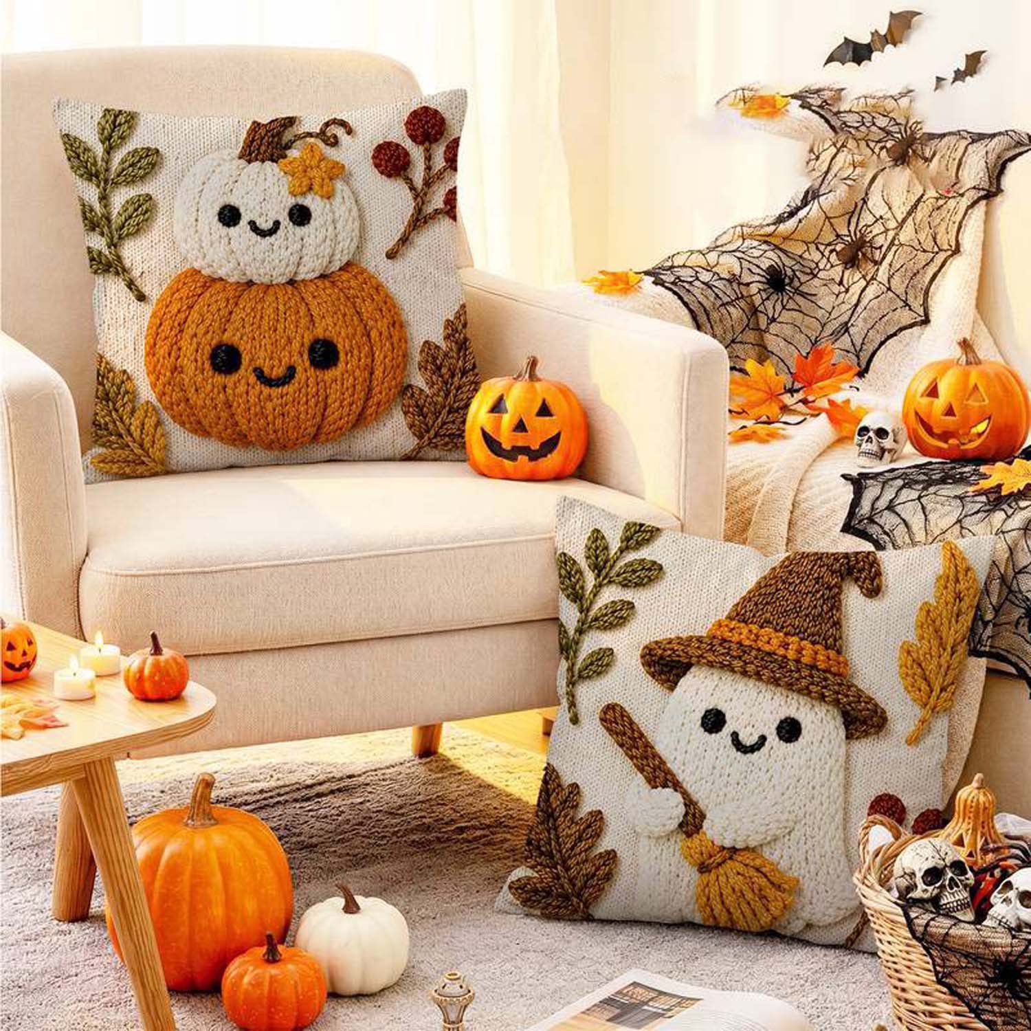 Bomiclss Kissenhüllen 4er-Set 2D Flachdruck Herbst Cartoon Halloween Kissenbezüge – Bild 4 von 5