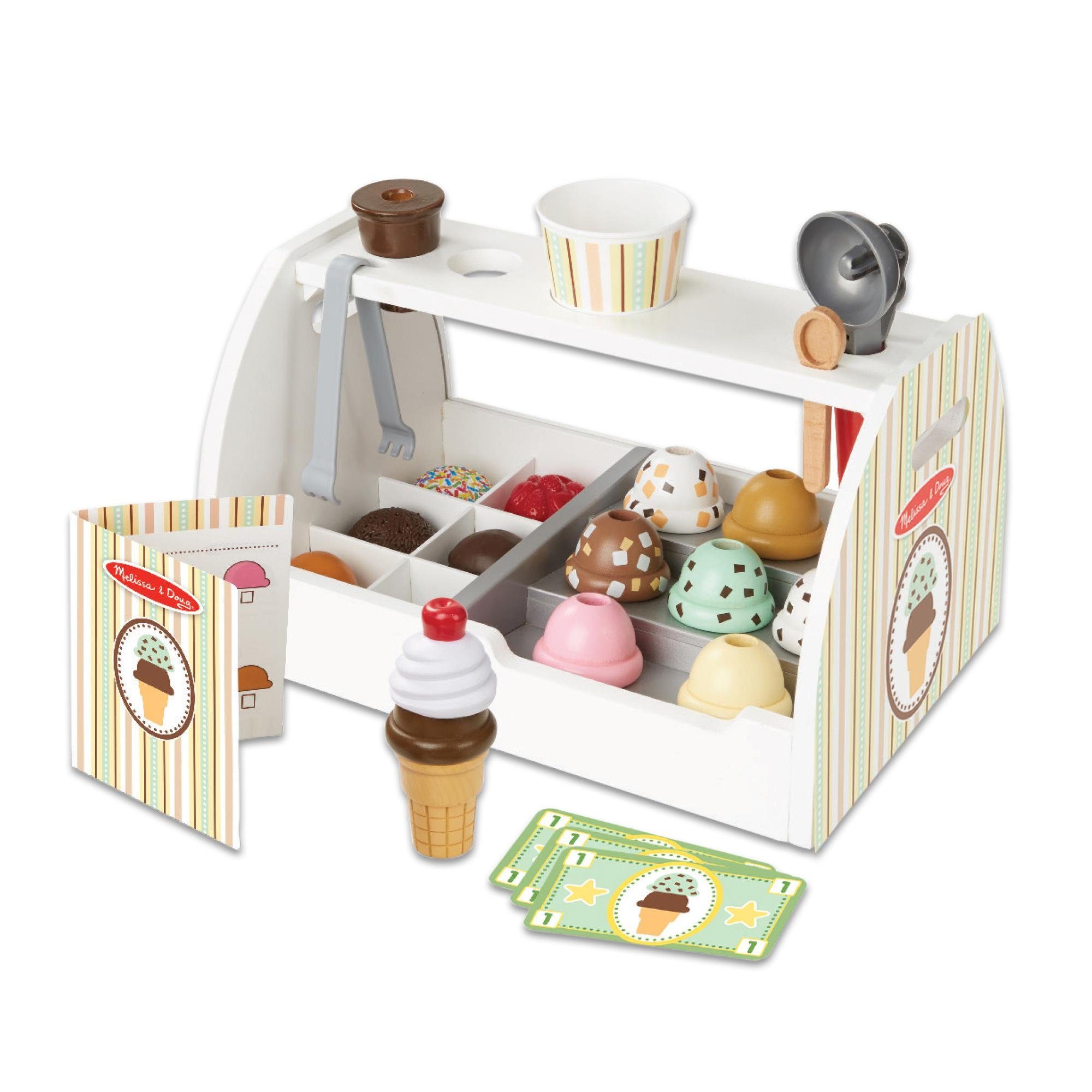 Melissa & Doug Kinder-Haushaltsset Eistheke aus Holz Rollenspiel Holzspielzeug für Kinder, (28-tlg)