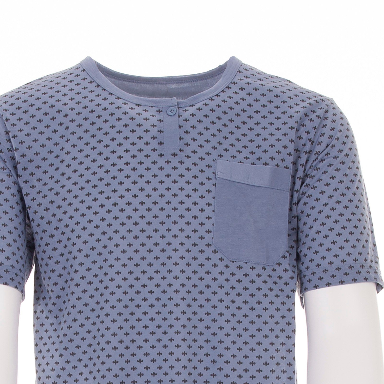 Nachthemd Nachthemd klassischer uni Brusttasche graublau Lucky Kurzarm Druck -