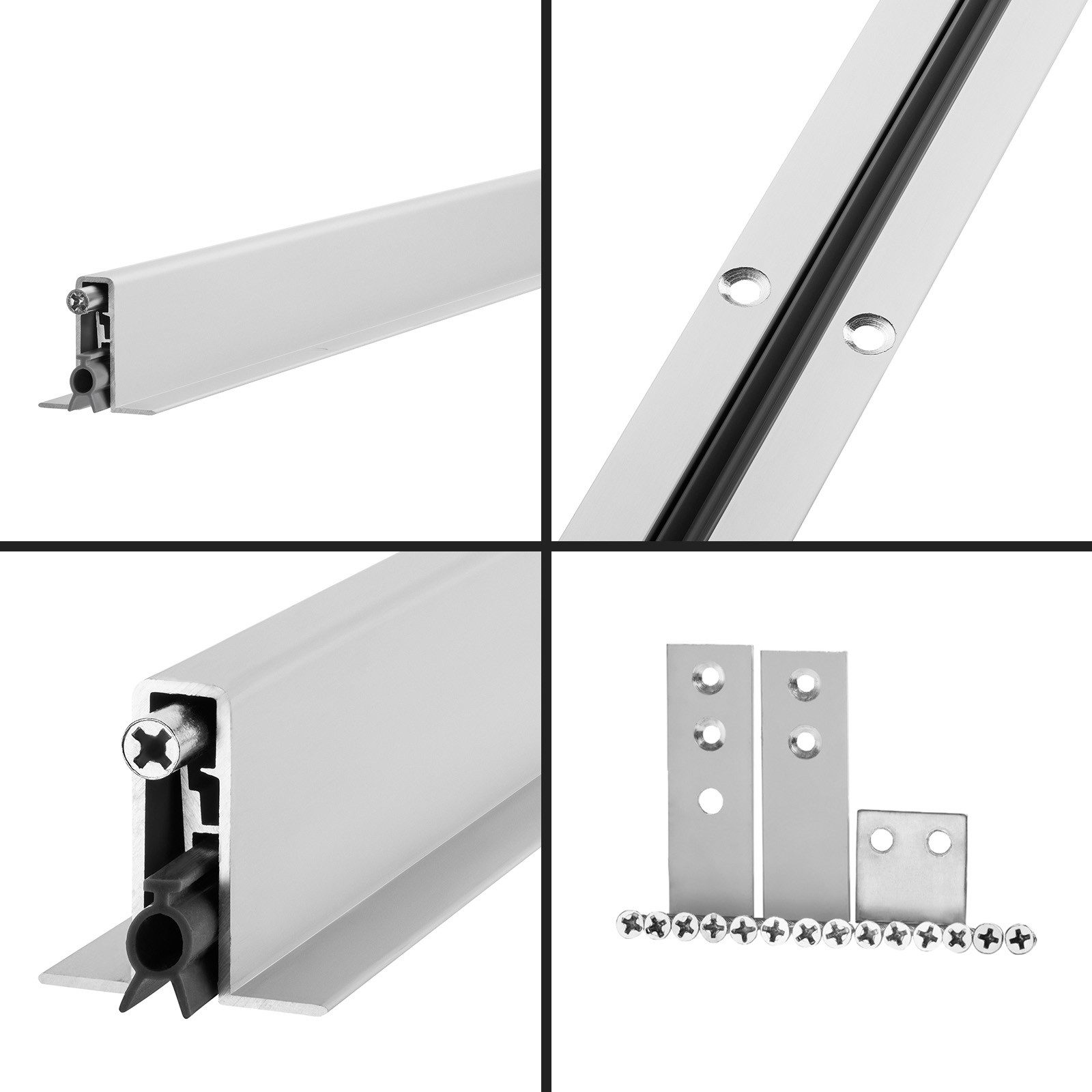SO-TECH® Türbodendichtung Türdichtung automatisch, Länge um 15cm kürzbar, Alu eloxiert, L: 9.85 cm, (1-St), zum Einfräsen Befestigung seitlich und von unten – Bild 4 von 5