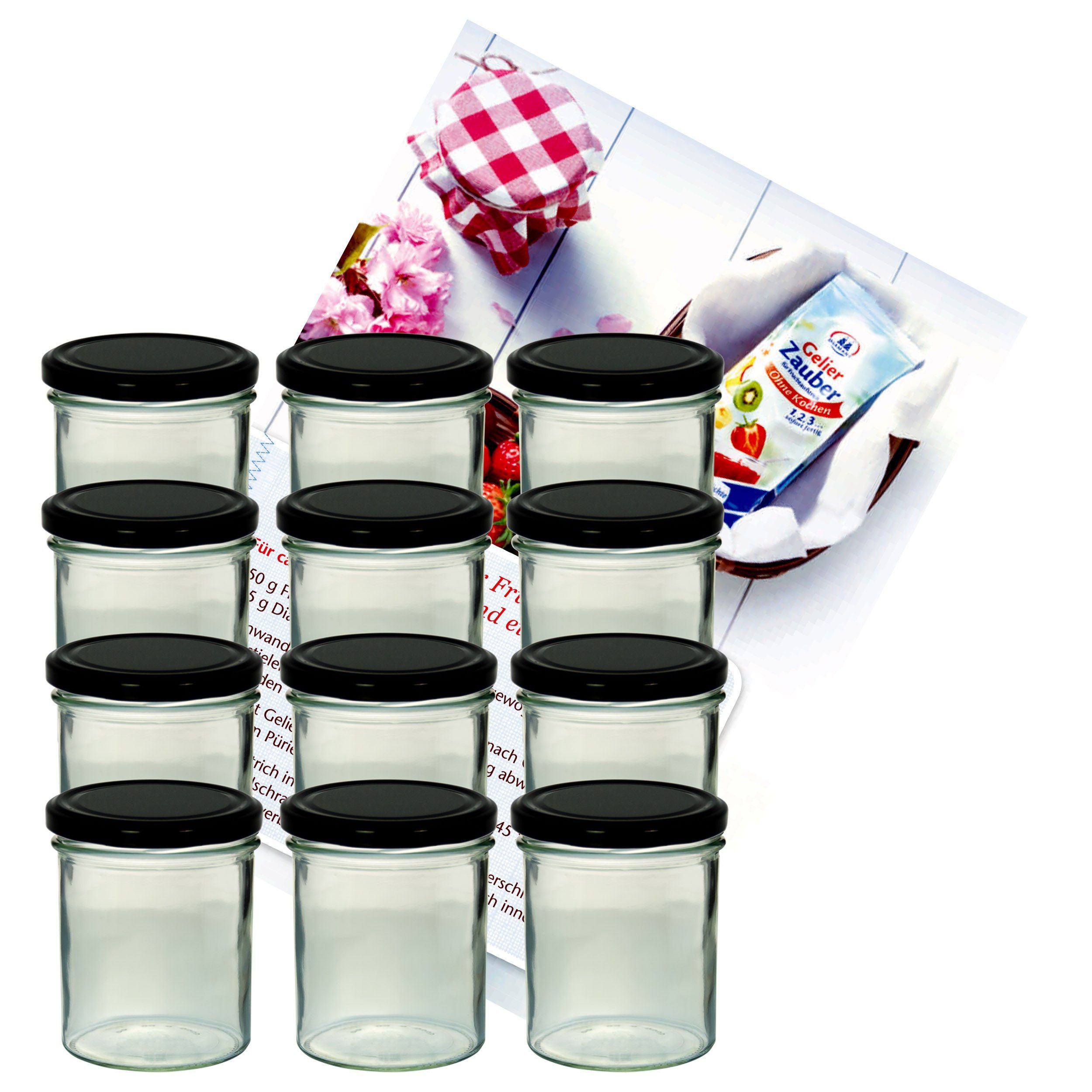 MamboCat Einmachglas 12er Set Sturzglas 350 ml Marmeladenglas Einmachglas schwarzer Deckel, Glas