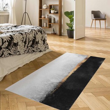 Läufer Teppich Vinyl Flur Küche Muster Abstrakt funktional lang modern, Bilderdepot24, Läufer - schwarz weiß glatt