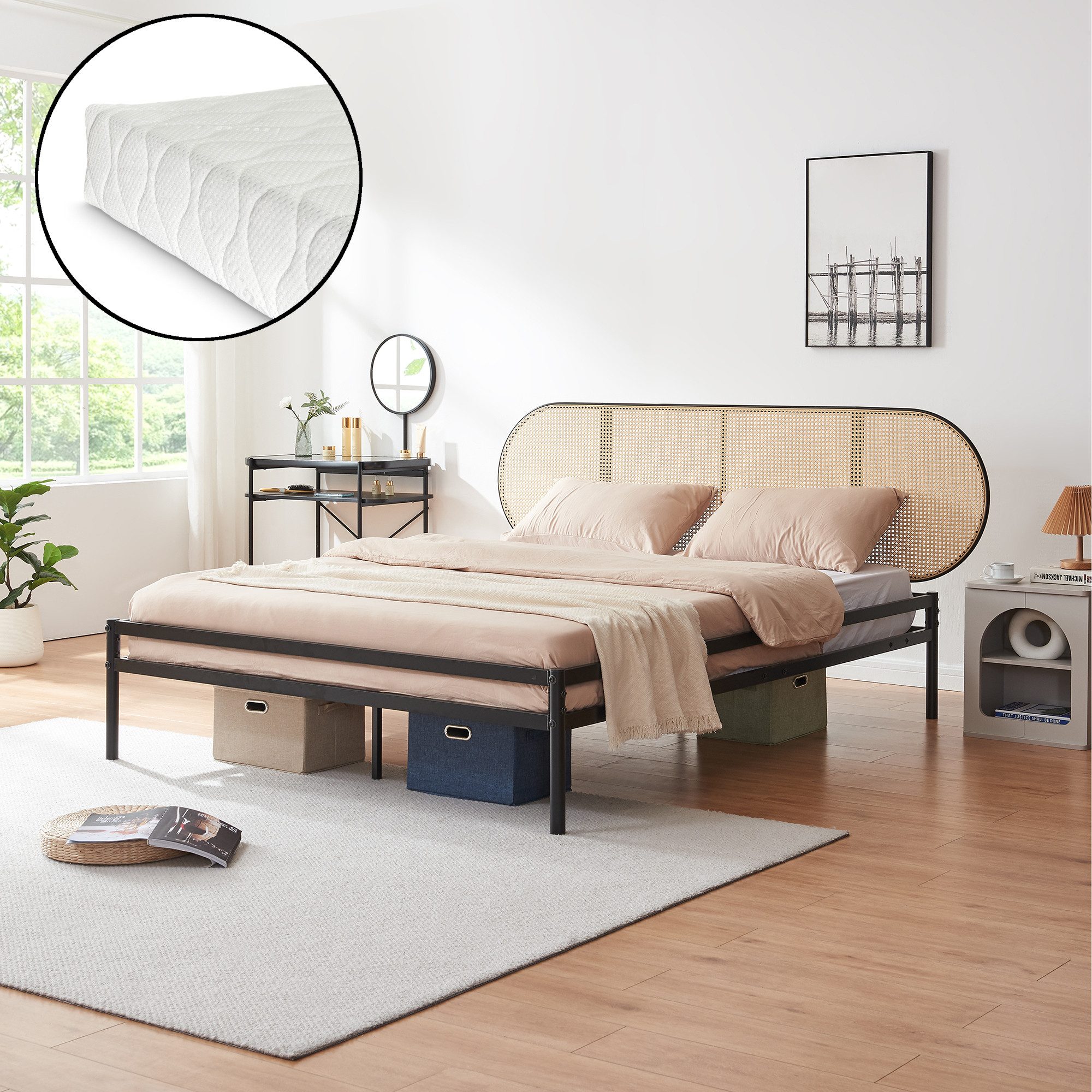 en.casa Metallbett, mit Matratze »Linköping« mit ovalem Kopfteil 160x200 cm günstig online kaufen