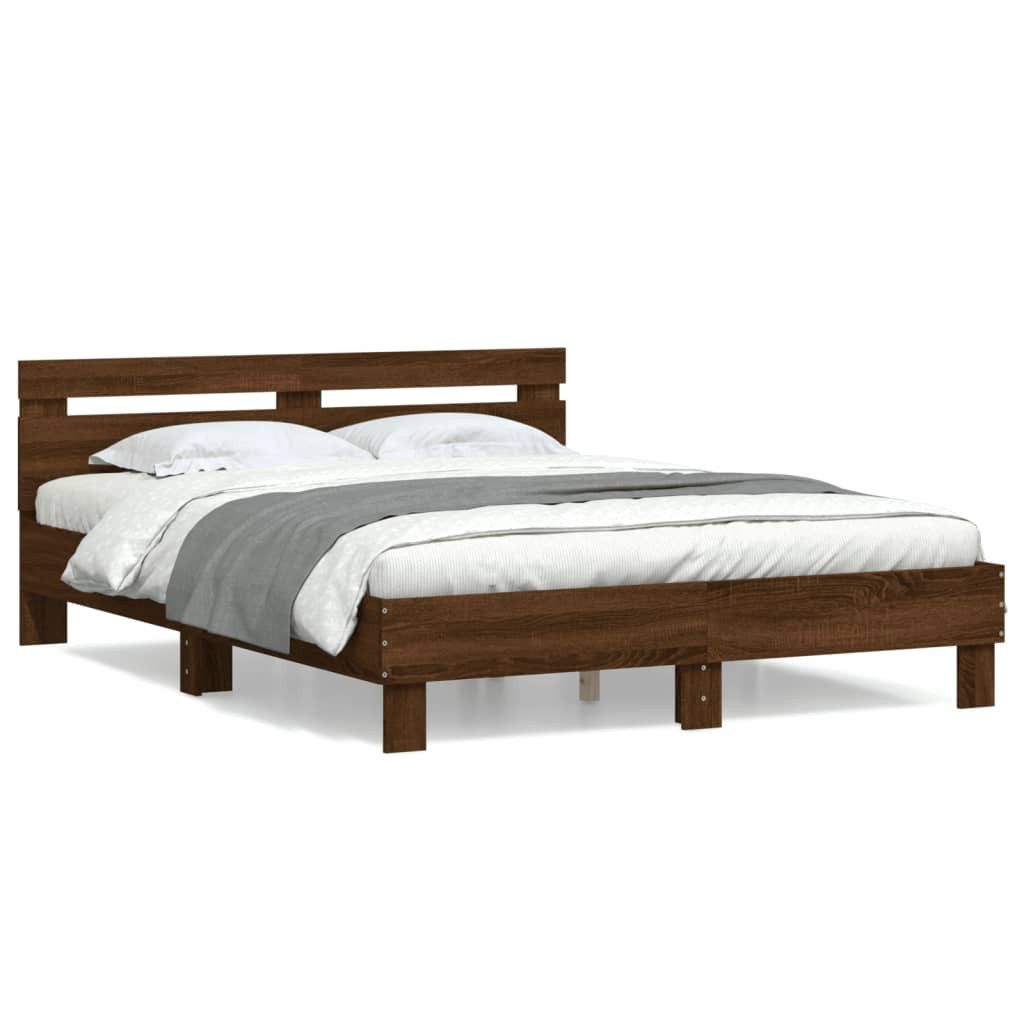 vidaXL Bettgestell, Bettrahmen mit Kopfteil Braun Eichen-Optik 140x200 cm günstig online kaufen