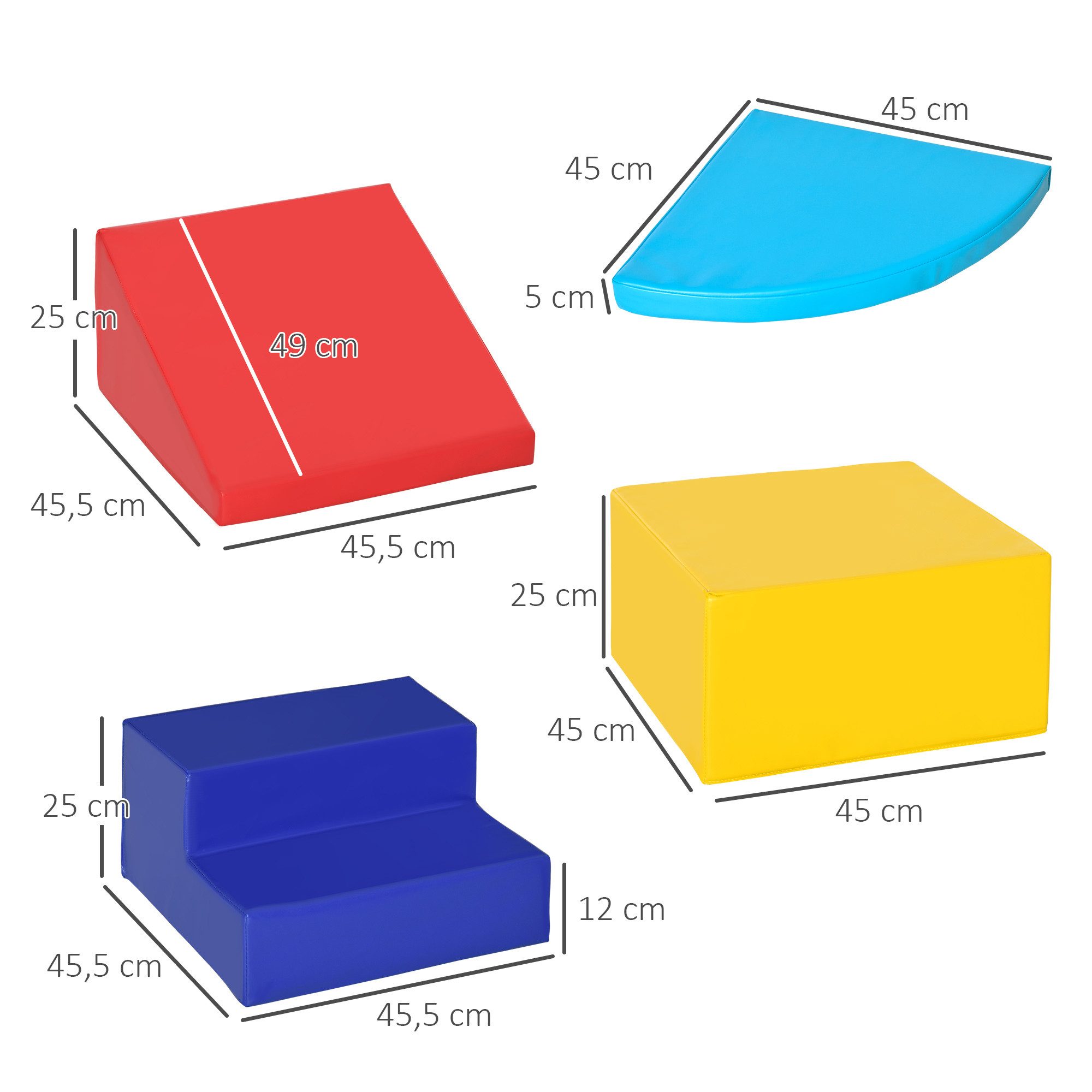 HOMCOM Softbausteine klettern Bauklötze Weiche Riesenbausteine Spielbausteine, (Bauspielzeug, 4 St., Riesenbausteine), Geeignet für 12 bis 36 Monate Kinder Kunstleder mehrfarbig