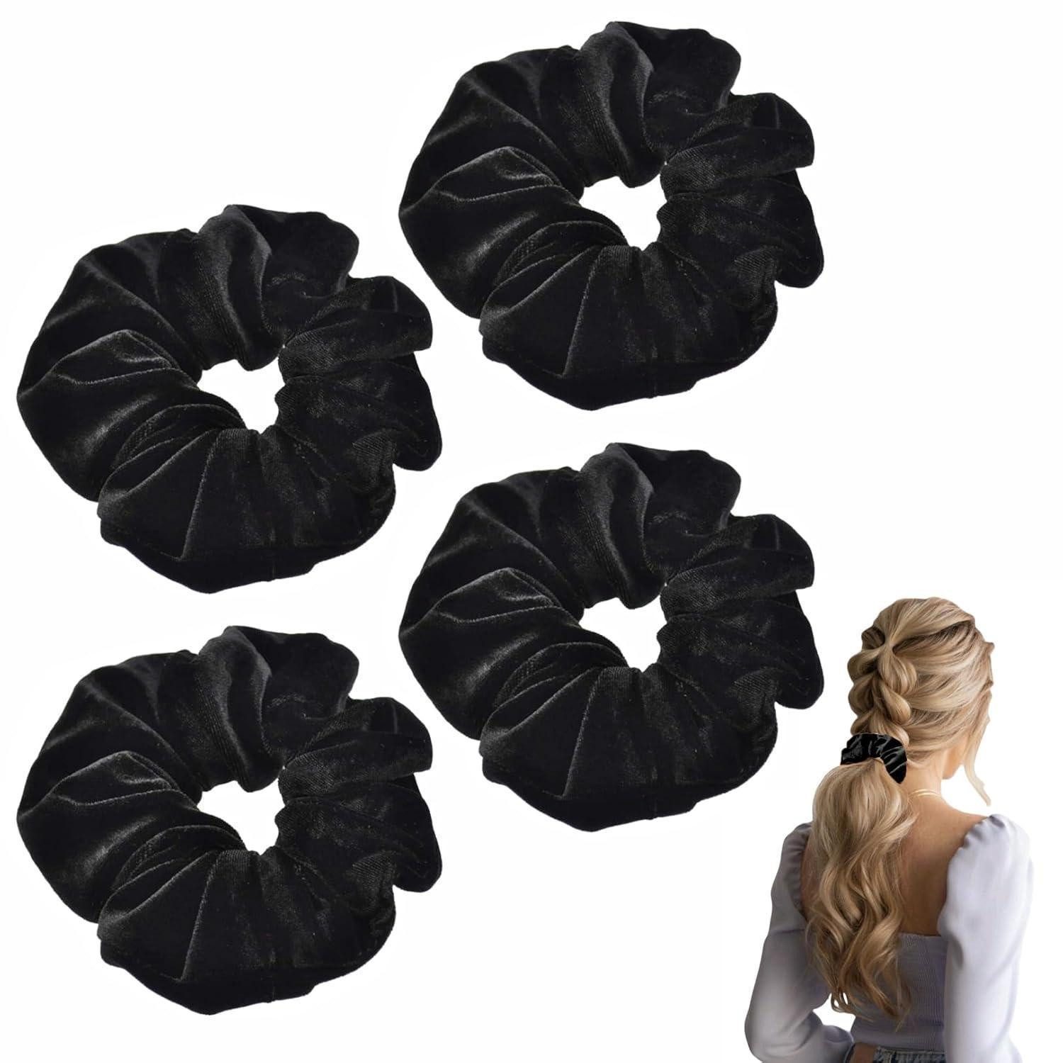 LuxusKollektion Haargummi 4er Set Schwarze Samt Haargummis für Damen und Mädchen