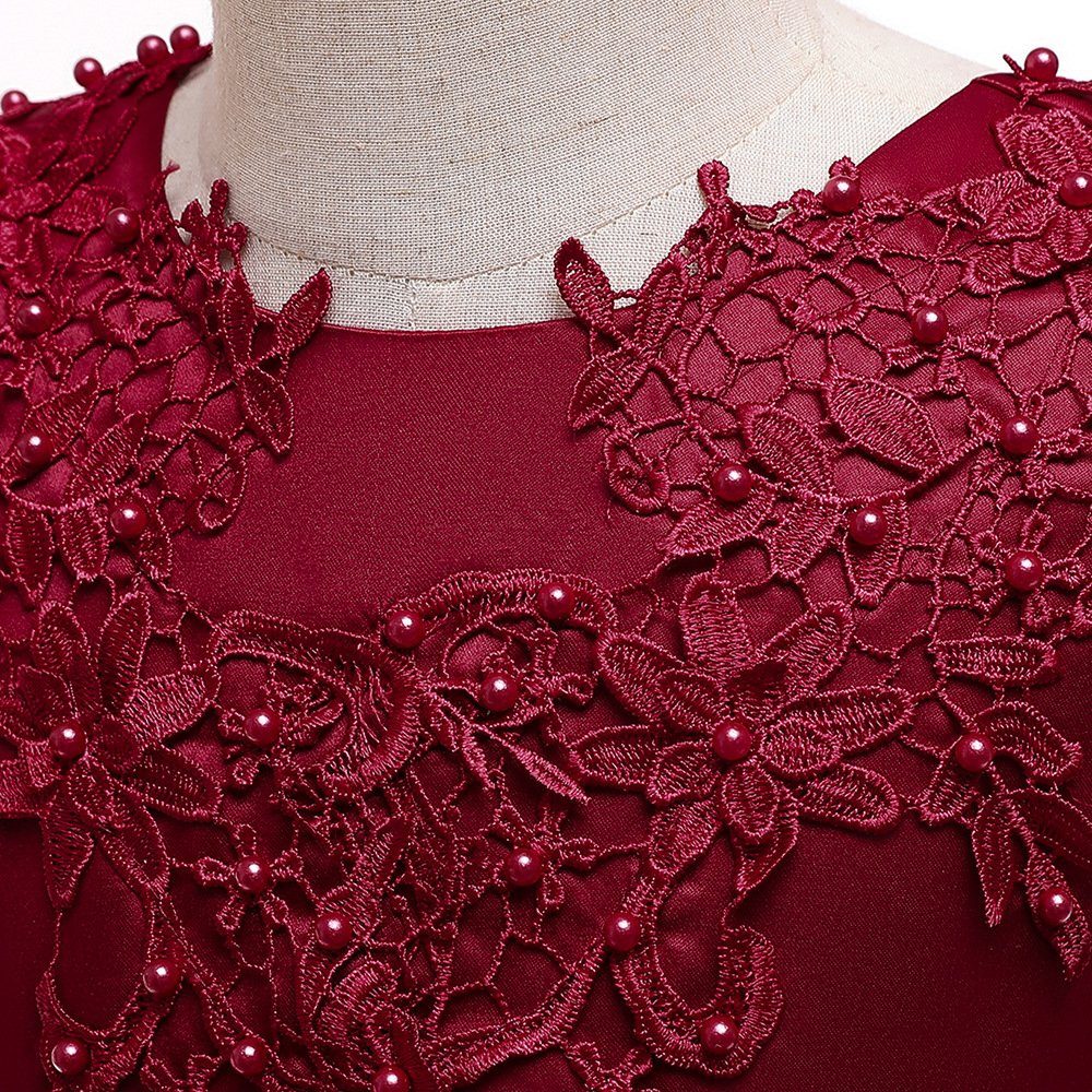 LAPA Abendkleid Blumenbesticktes für Mädchen, Ballkleid Tüllkleid Rotwein