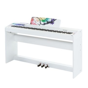 keymaXX Digitalpiano (Keymao CP-5 Digital Piano, 88 Tasten, Hammermechanik, Butterfly Motiv, 238 Sounds, 200 Styles, USB MIDI, Aufnahmefunktion, inklusive Pedal und Netzteil, Weiß Mattiert), Digital Piano, Hammermechanik, Butterfly Motiv