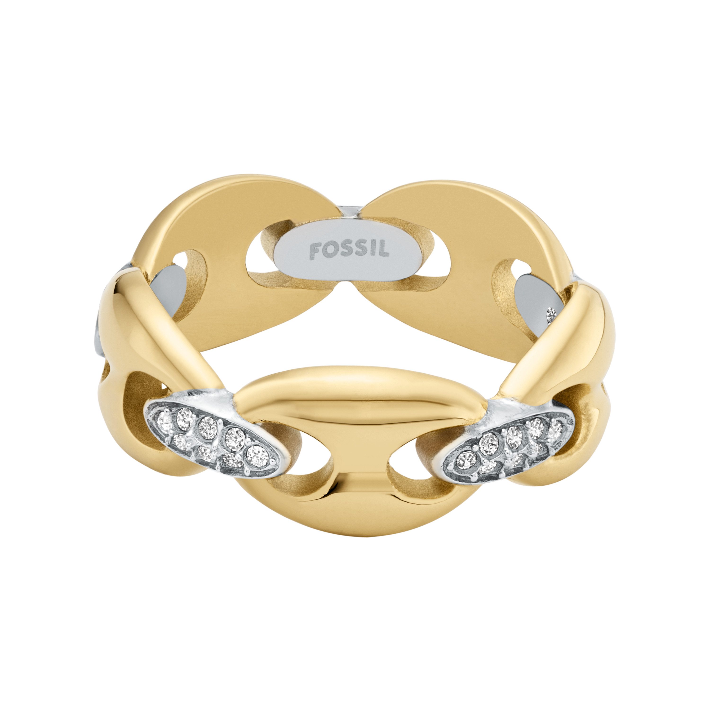 Fossil Fingerring Schmuck Geschenk Edelstahl HERITAGE, mit Glasstein