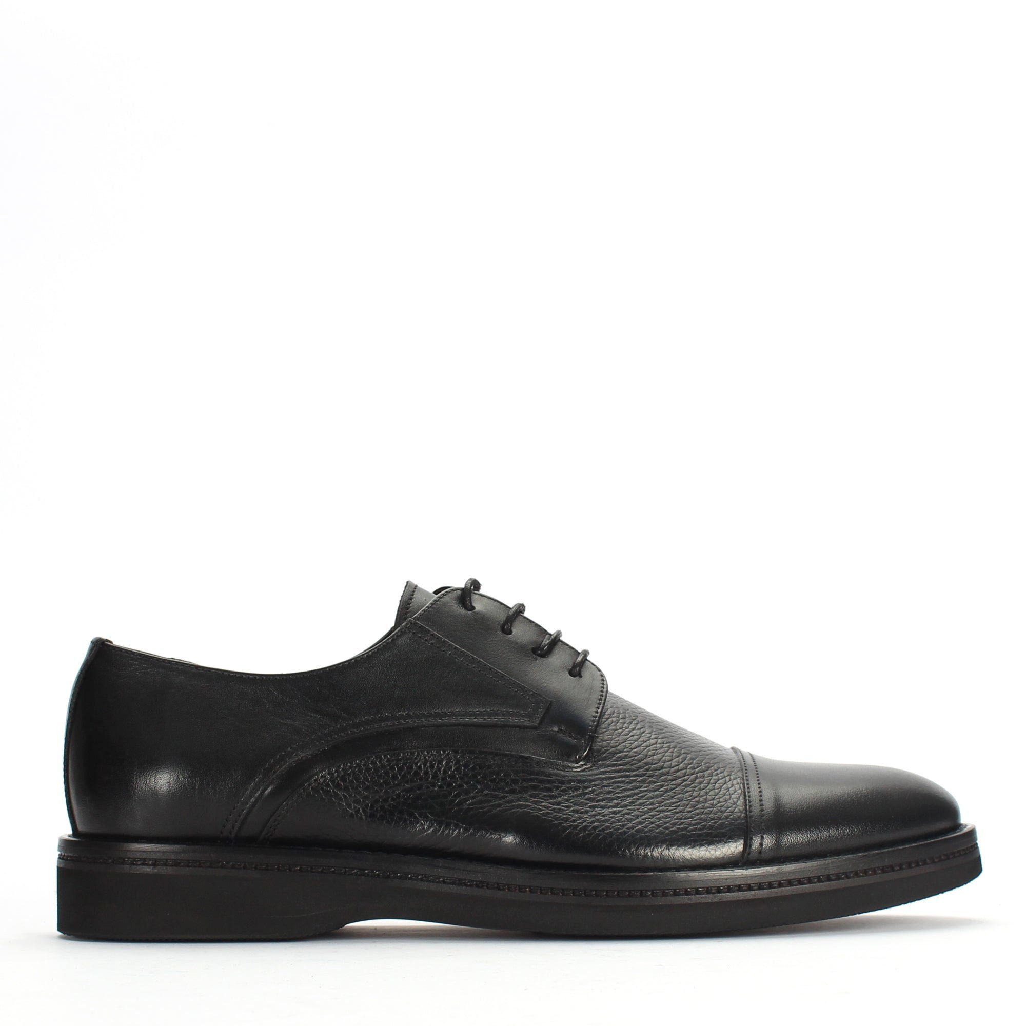 Celal Gültekin Derby Cap-Toe Business Schuhe Herren Schnürschuh Derby Cap-Toe, Echtleder-Futter, Plateau-EVA-Sohle, Schwarz, 42