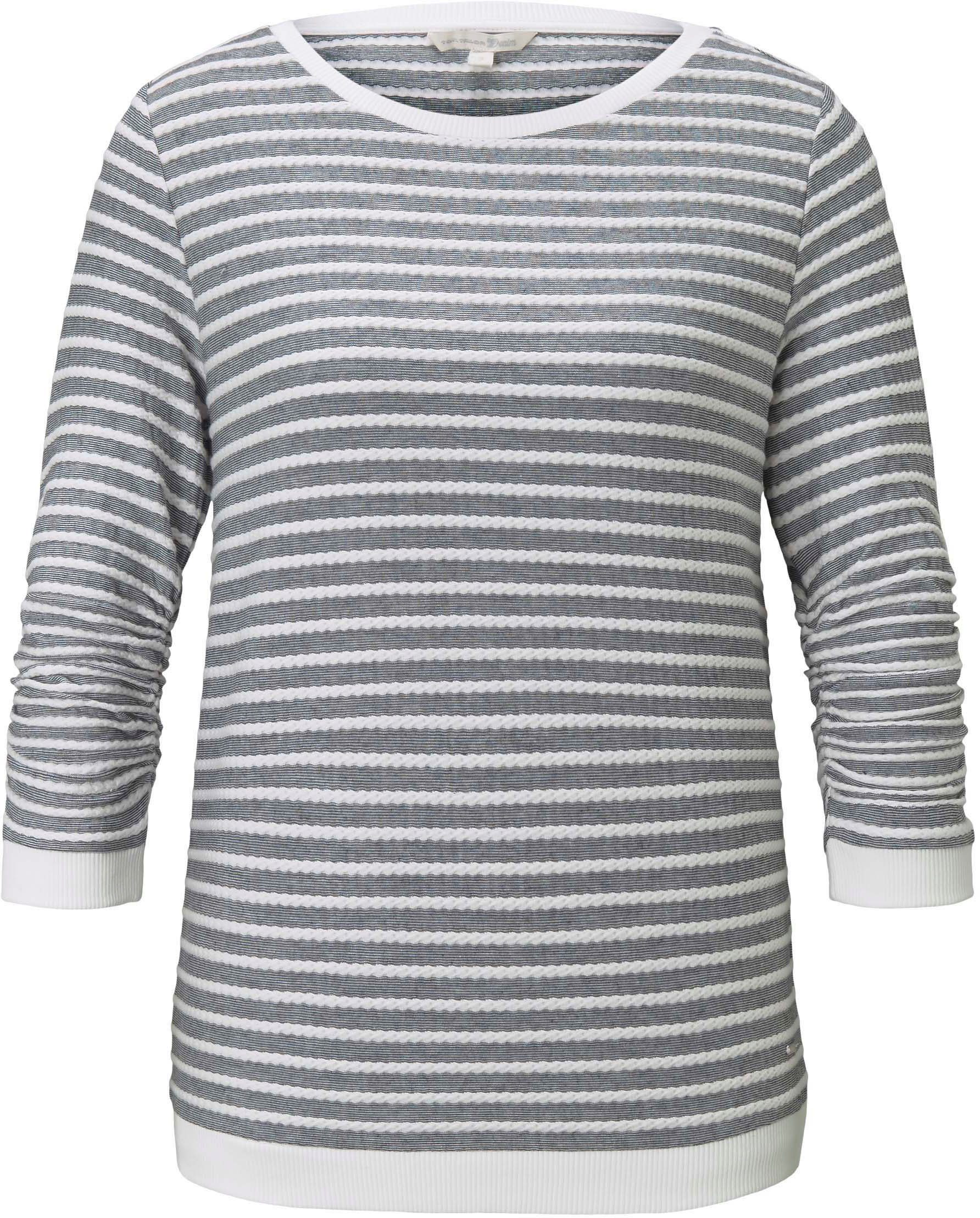 TOM Sweatshirt mit grau-gestreift Streifen TAILOR strukturierten Denim
