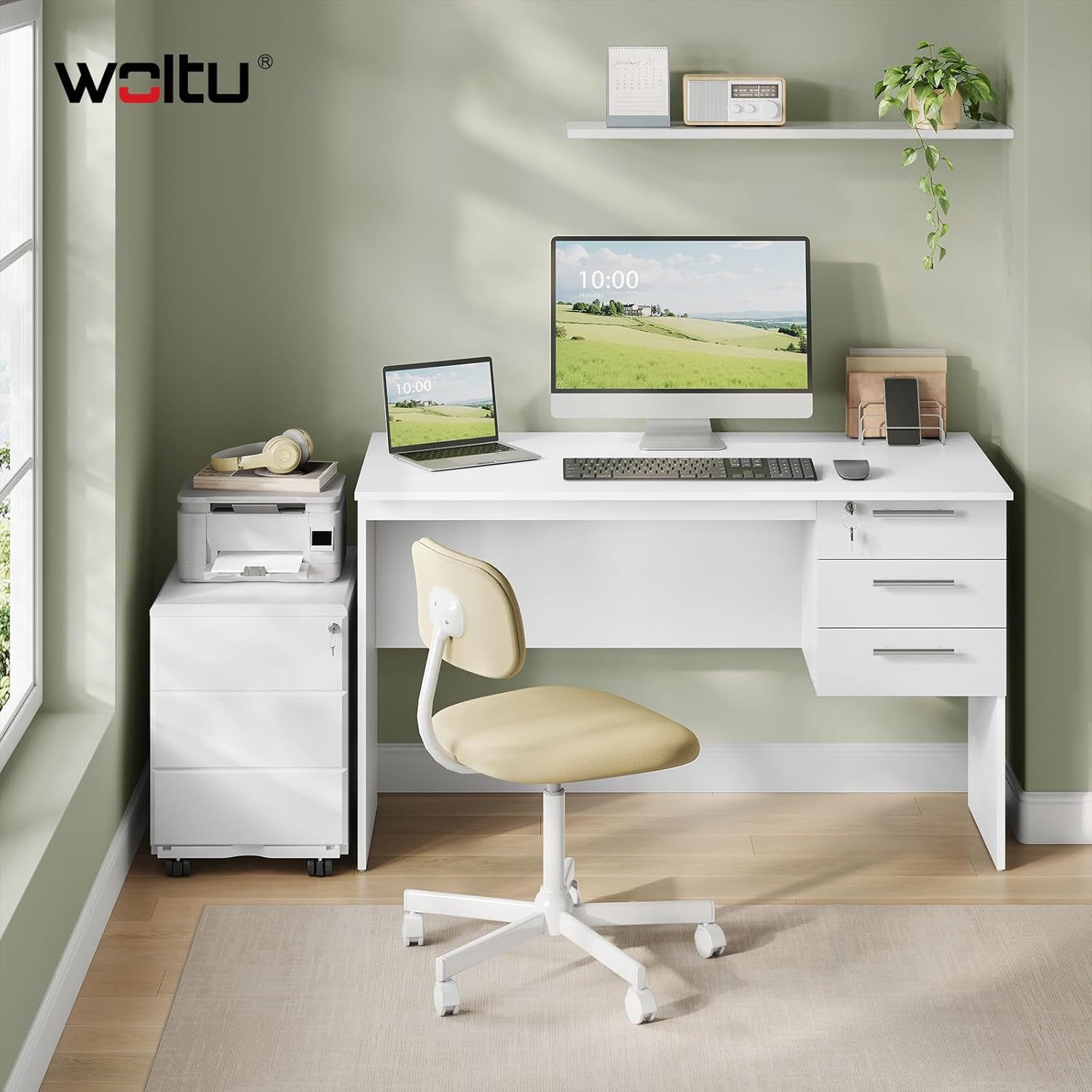 Woltu Schreibtisch, Computertisch 120x60cm Bürotisch PC Tisch, Kinder Arbeitstisch