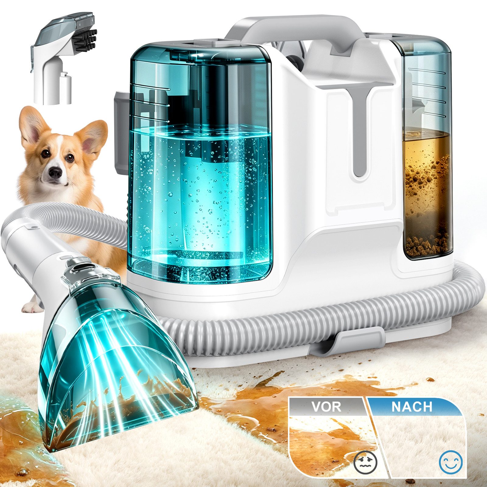 ibettertec Teppichreinigungsgerät Polsterreiniger Gerät, Geeignet für Sofas,Teppiche, 450W,11000Pa,1.8L