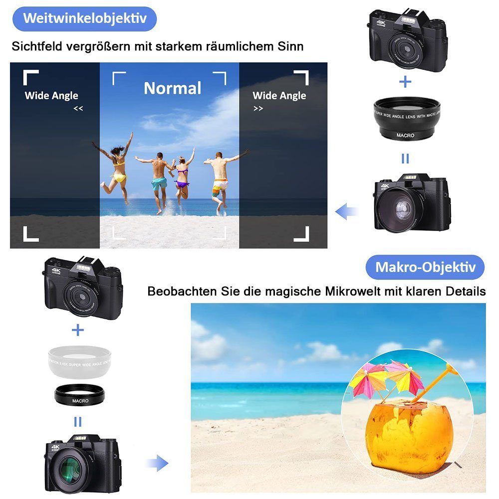 Kostenlose 4K-Videofunktion, R10 HD Pro Digitalkamera (48 Zoom, 30FPS) WLAN (Wi-Fi), opt. Digitalzoom, Systemkamera inkl. Fine 32-GB-Speicherkarte, MP, 4K 5 16x Serienbildfunktionen, Ultra Life 16-facher