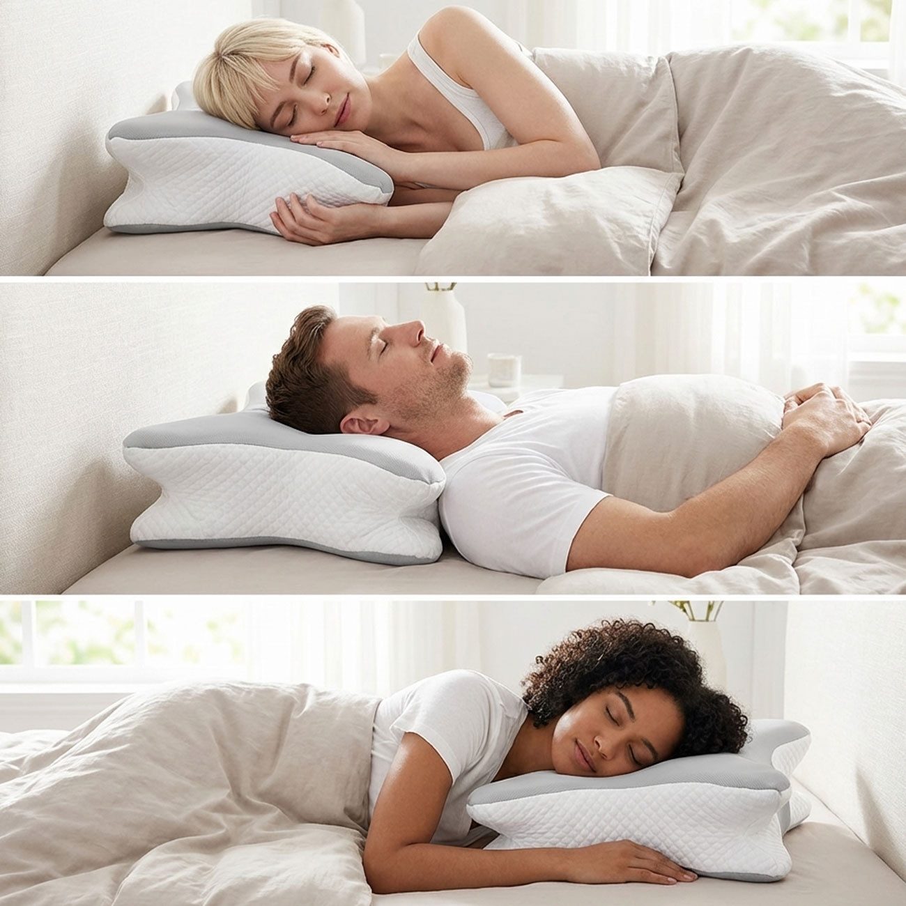 shop'n smile ideoon Nackenstützkissen Ergonomisches Memory-Foam Kopfkissen Nackenkissen waschbarer Bezug, Kopf-Kissen für Seiten-, Rücken- und Bauchschläfer/60 × 39 × 13cm