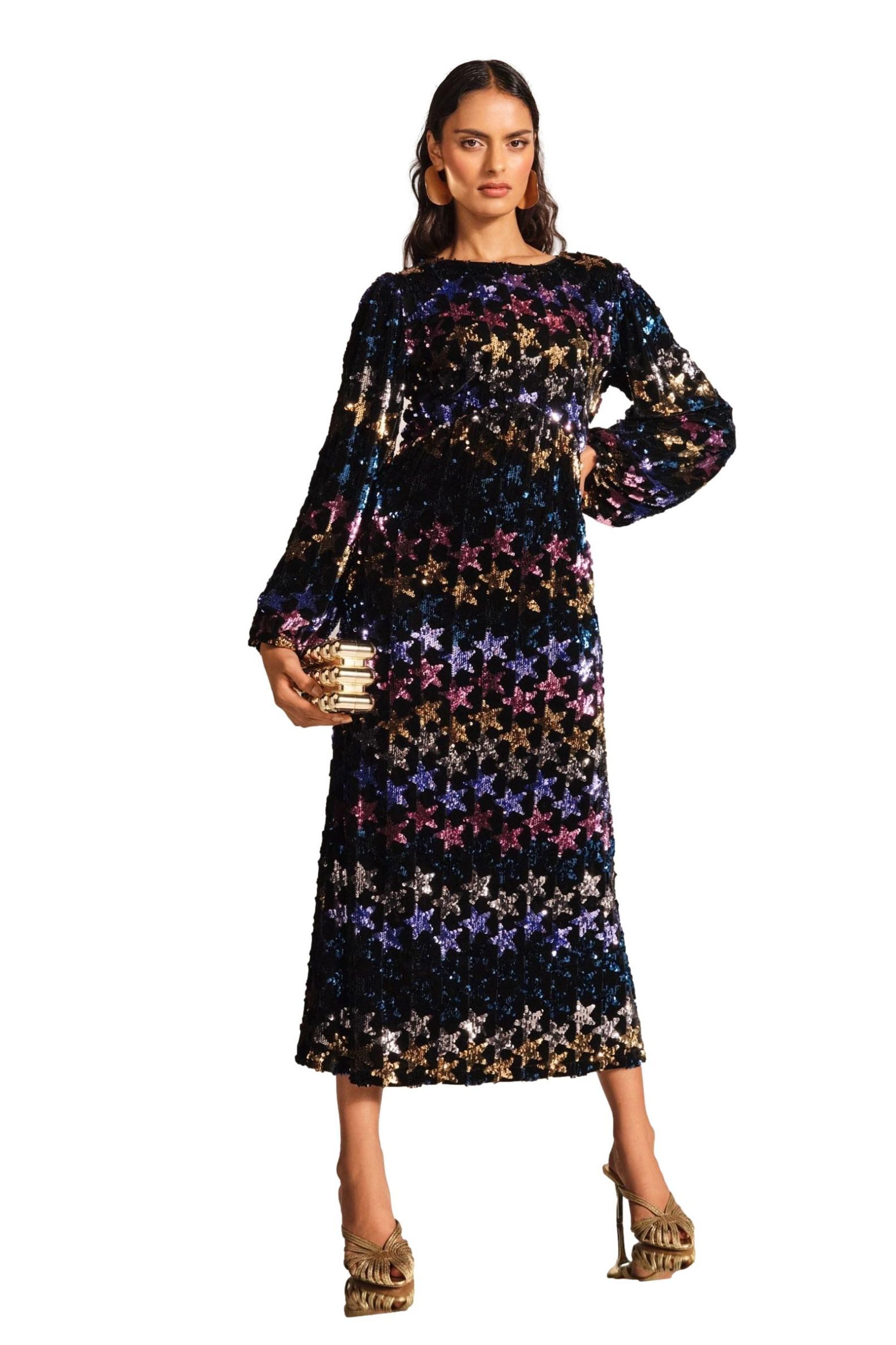 Love & Roses Midikleid Love & Roses Samt-Midikleid mit Pailletten Regular (1-tlg)