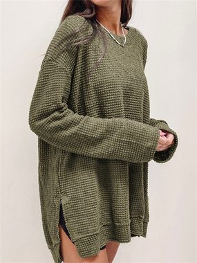 AFAZ New Trading UG Langarmshirt Einfarbiges, lockeres, langes Sweatshirt für Damen im Herbst Damen lässiger warmer Pullover mit langen Ärmeln