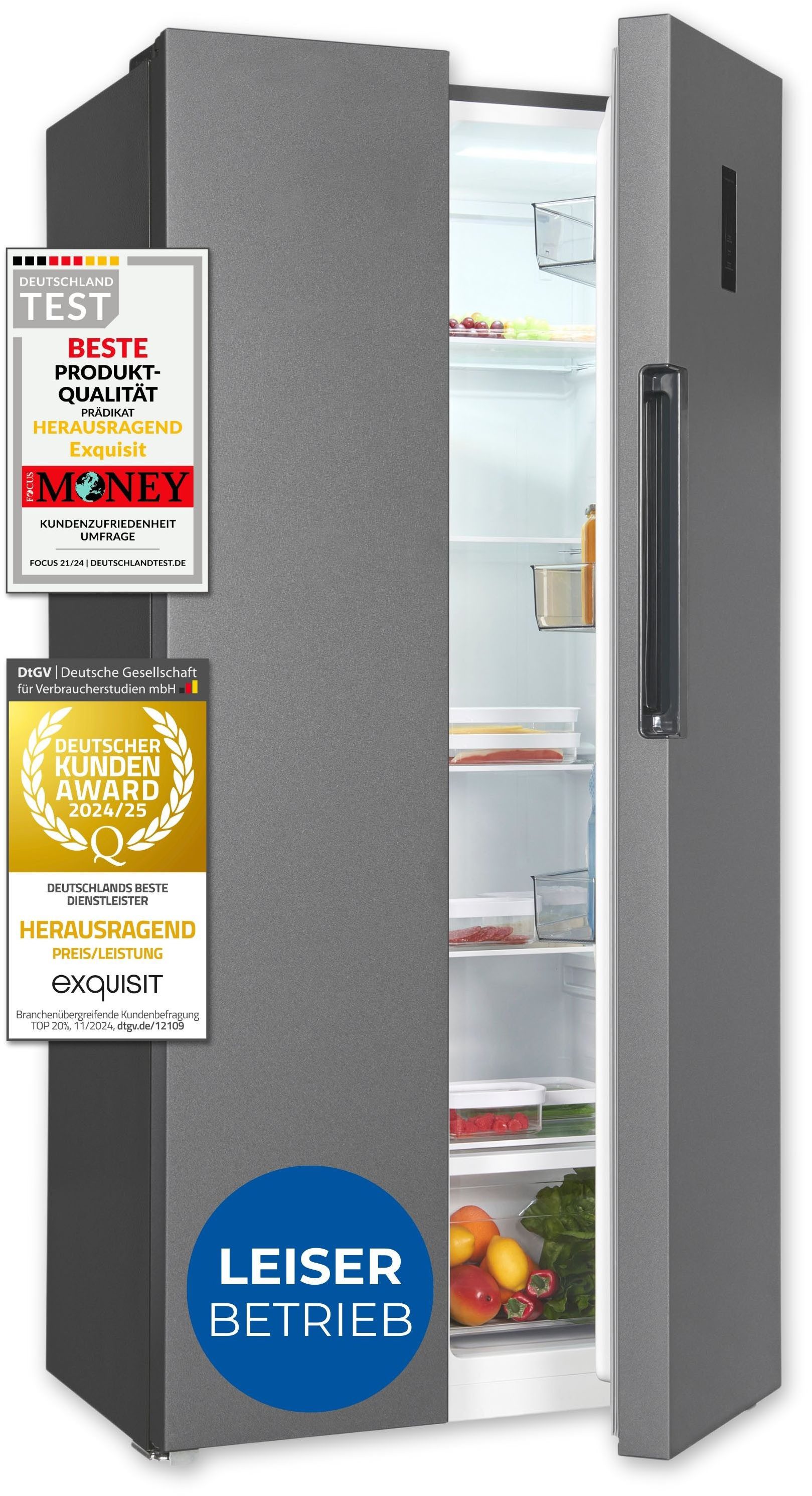 exquisit Side-by-Side SBS450-360E anthrazit, 178,9 cm hoch, 83 cm breit