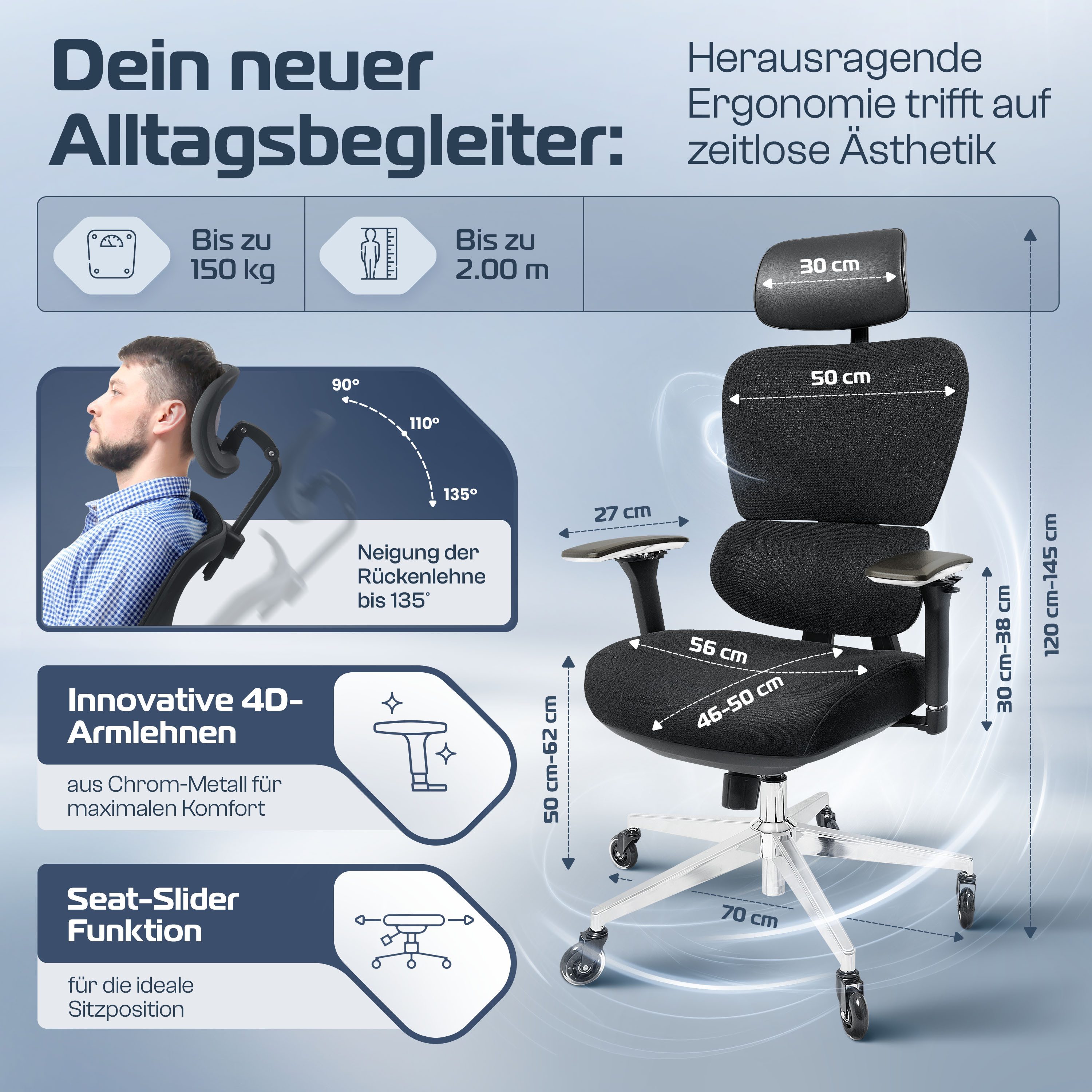 CLOUVOU Bürostuhl ProSeat, ergonomischer Schreibtischstuhl, Gaming günstig online kaufen