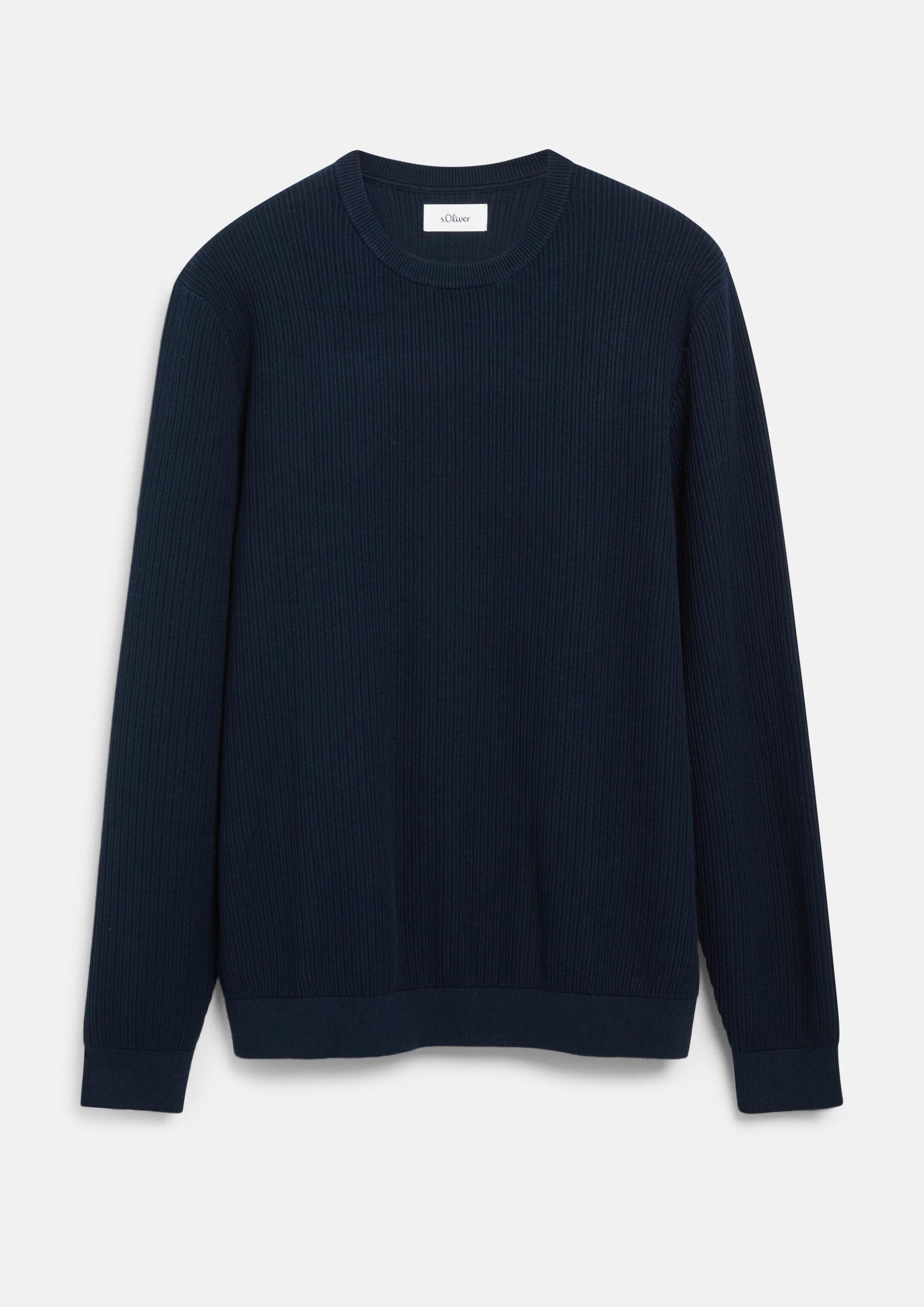 s.Oliver Longpullover Strickpullover Baumwollpullover mit Rippstruktur
